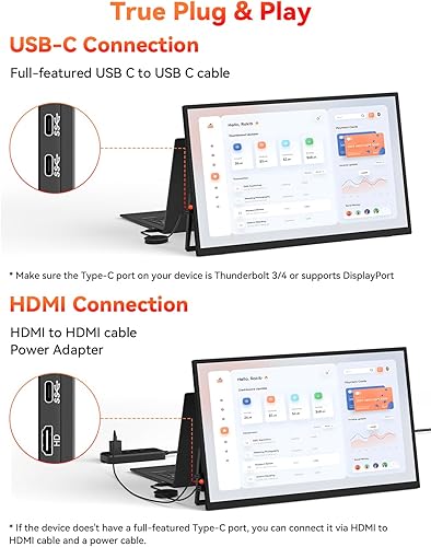 Miniatura 9 de HotYeah Monitor portátil, 18.5 pulgadas, 1080P, 100 Hz, 125% sRGB, monitor para computadora portátil, USB-C, HDMI, pantalla externa, HDR FreeSync