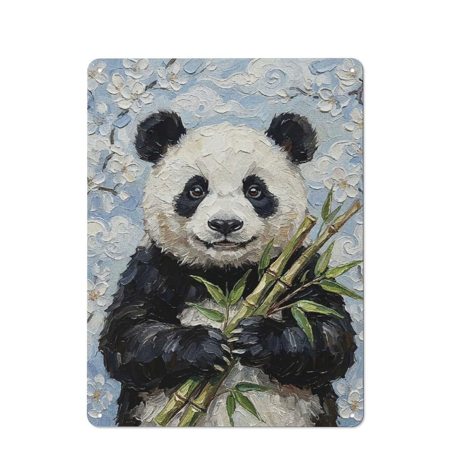 Junmoney Style-6 Panda With Bamboo Painting Cottage Style Metal Wall Decor 40X30cm, Tin Wall Plaque For Kitchen, Cottage, Porch Or Garden Room