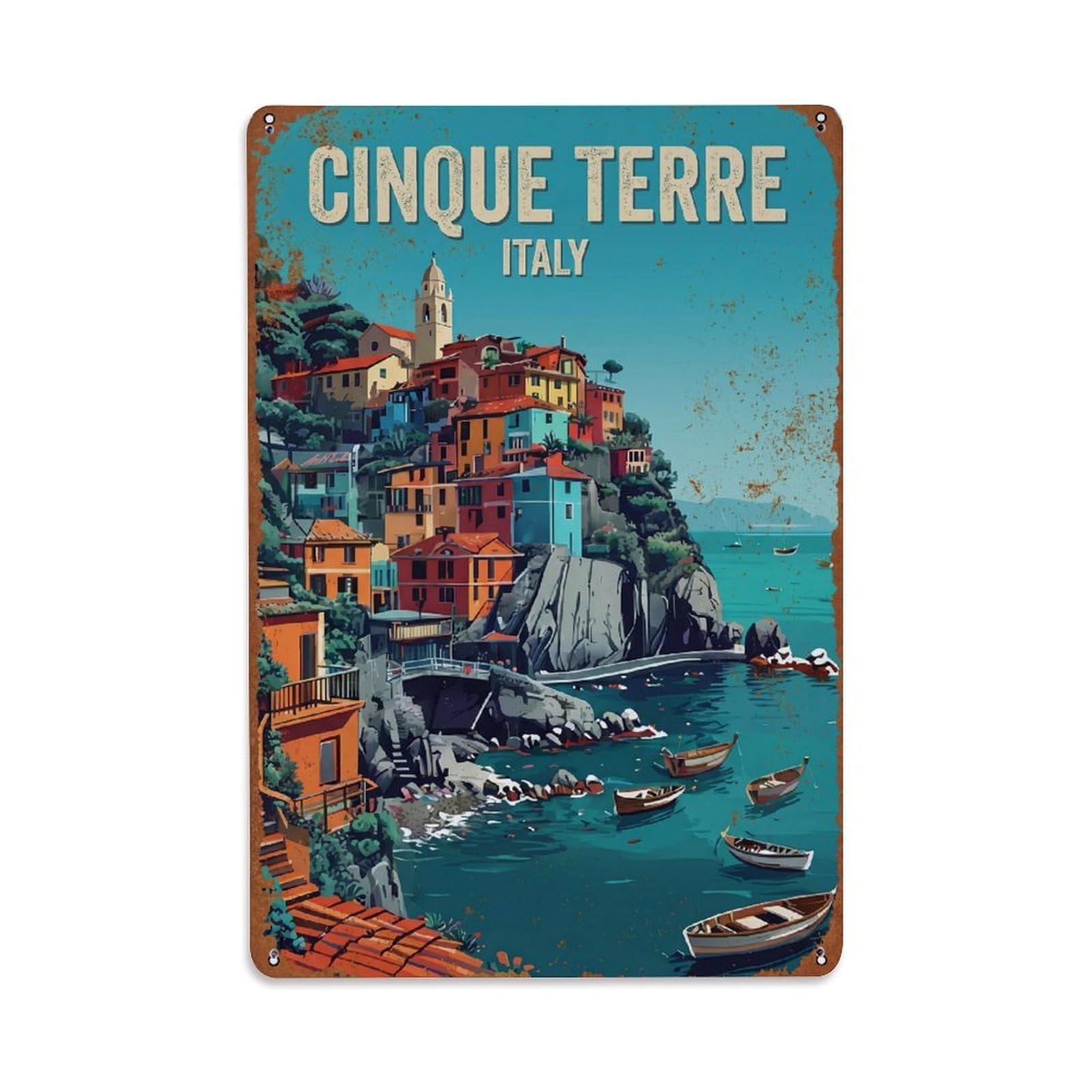 Yrnq 08X12inch Vintage Style Vintage Travel Cinque Terre Italy Balanced Metal Tin Sign