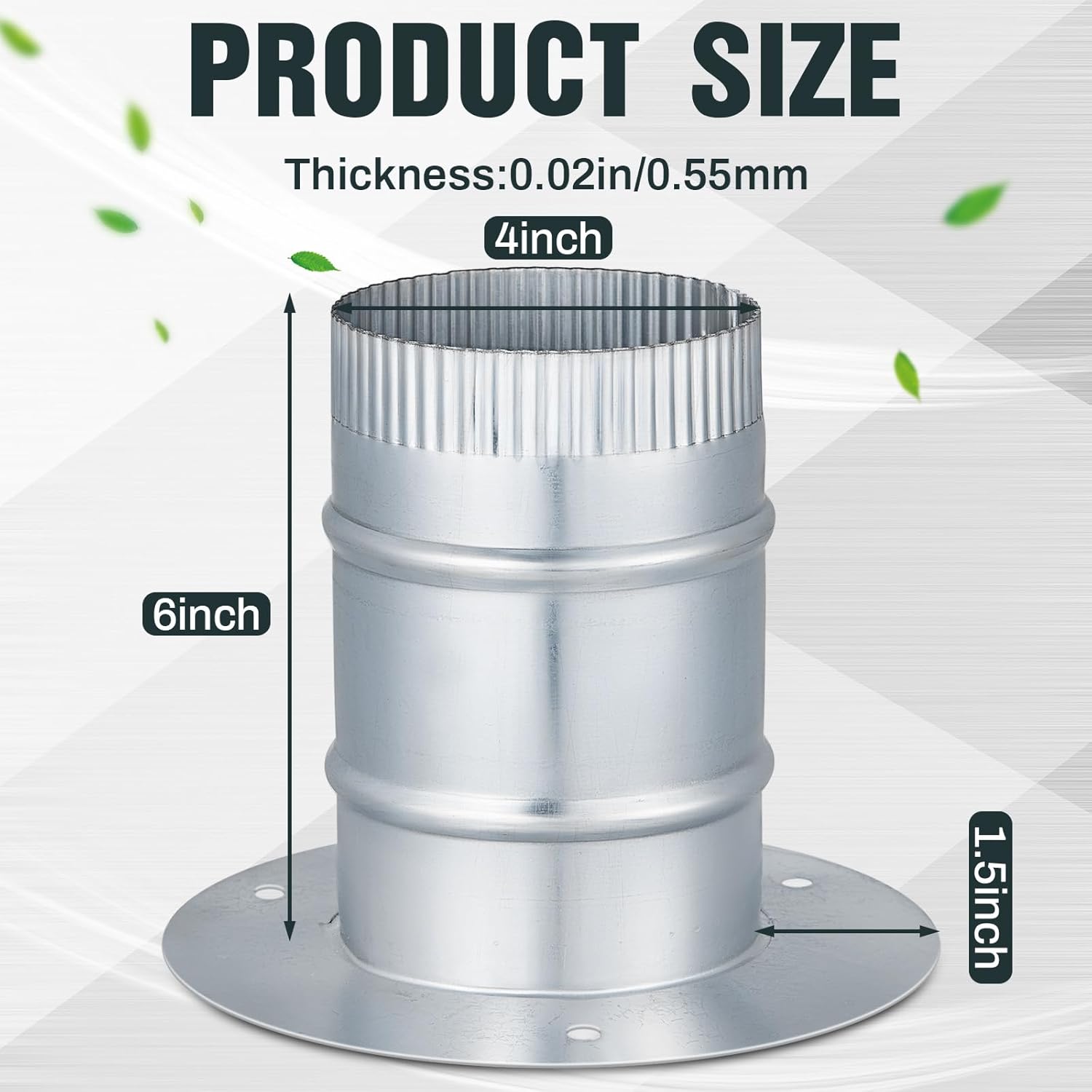 Hicarer Galvanized Steel Metal Duct Connector Round Ducting Take off Collar Pipe Reducer Air Duct Adapter Connector for Grow Tent Bathroom Kitchen Ventilation Systems(2 Pcs,4 Inch)