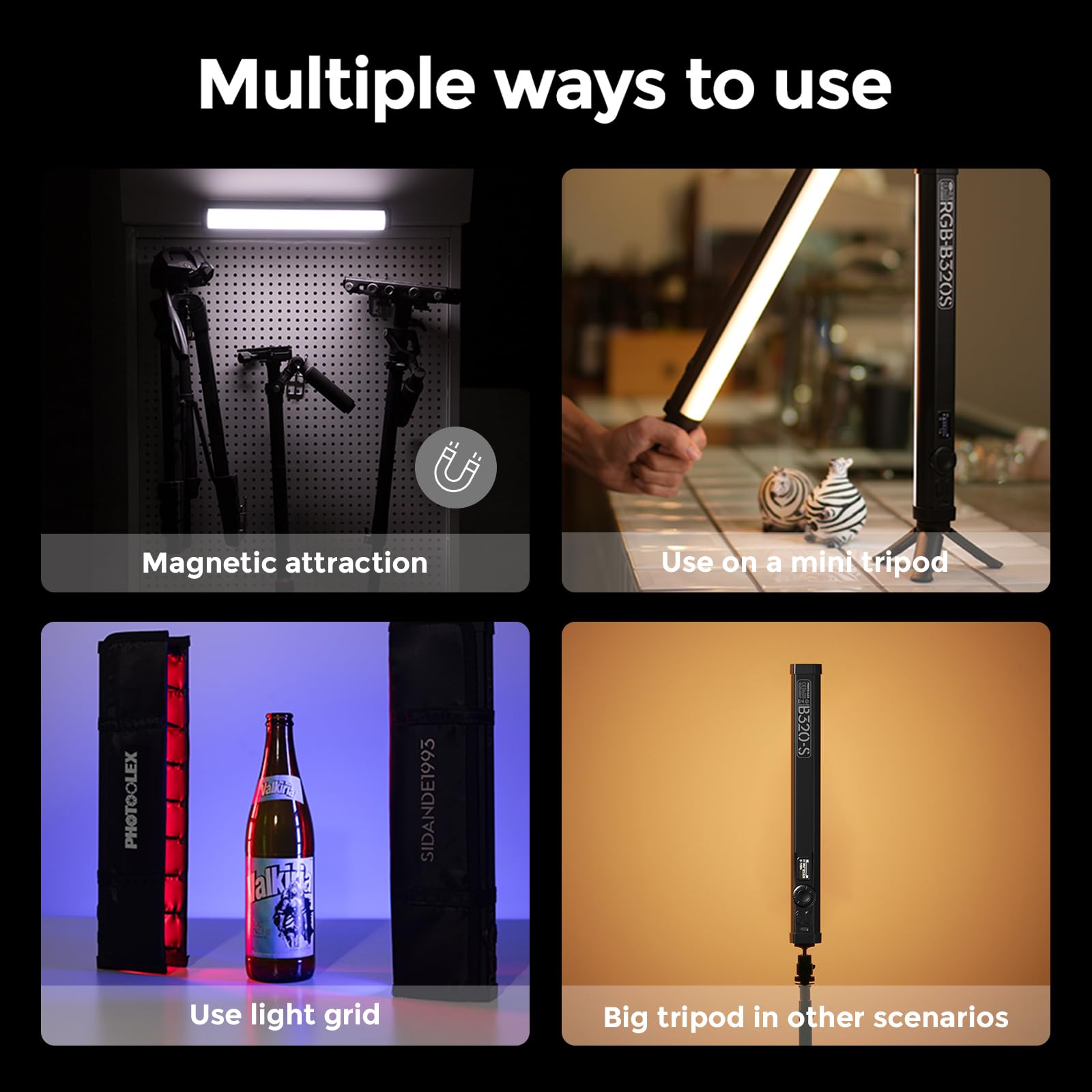 PHOTOOLEX Tubo de Luz Portátil RGB, Luz de Relleno Fotografía CRI96 | CCT 2500K-9900K, Color Completo 360°, Batería 5200mAh, 21 Escenas Lumínicas, Magnético para Vlog, Estudio y Retratos