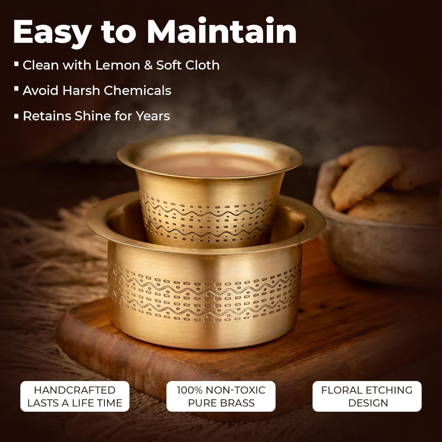 Brass Tea And Coffee Dabara Set Tumbler For Home, Café - Pack Of 1 (120 ML)
