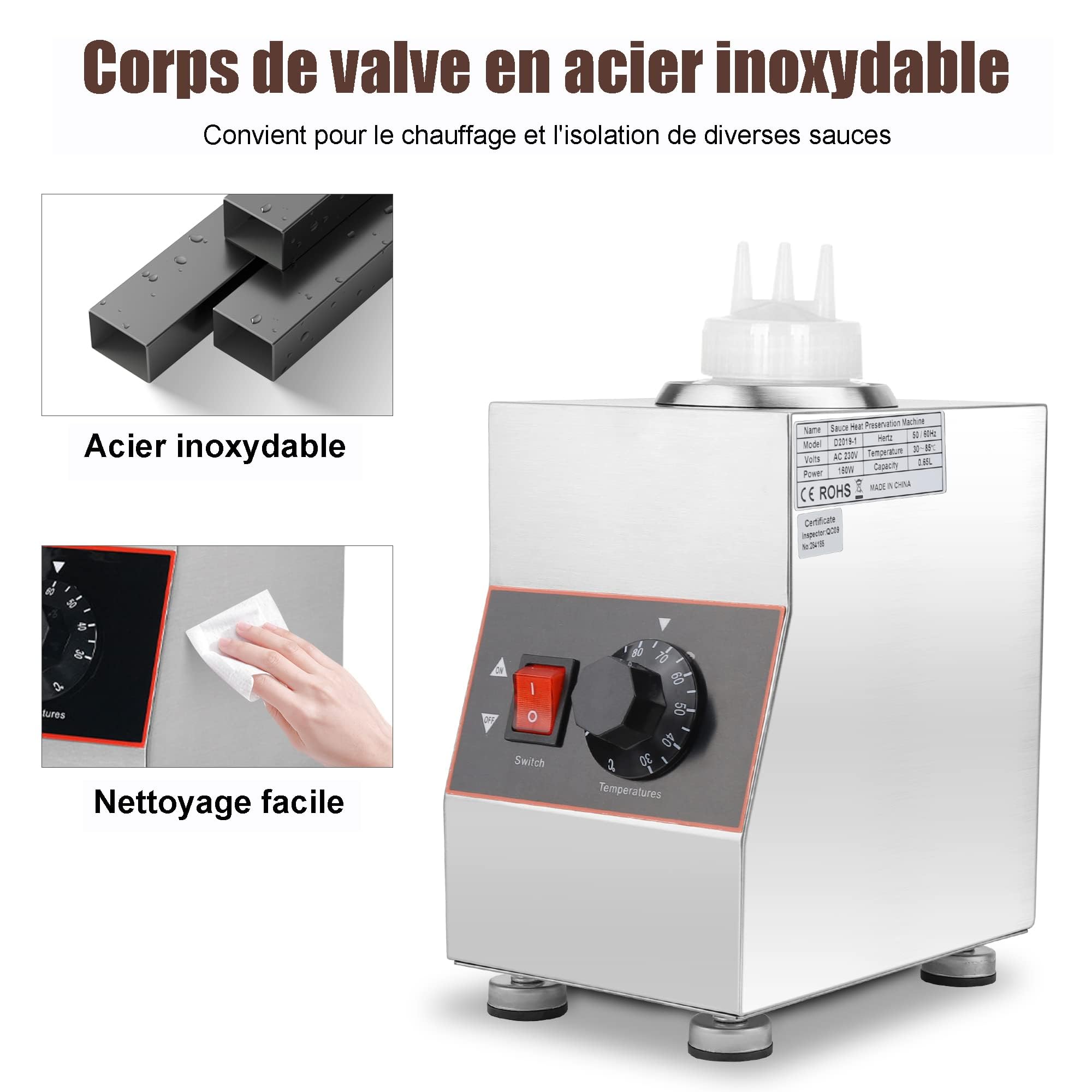 Chauffe-Sauce électrique, 160W Chauffe-Sauce pour Aliments Distributeur de Sauce électrique en Acier Inoxydable Tempéreuse à Chocolat Chaleur Confiture pour Les Entreprises commerciales