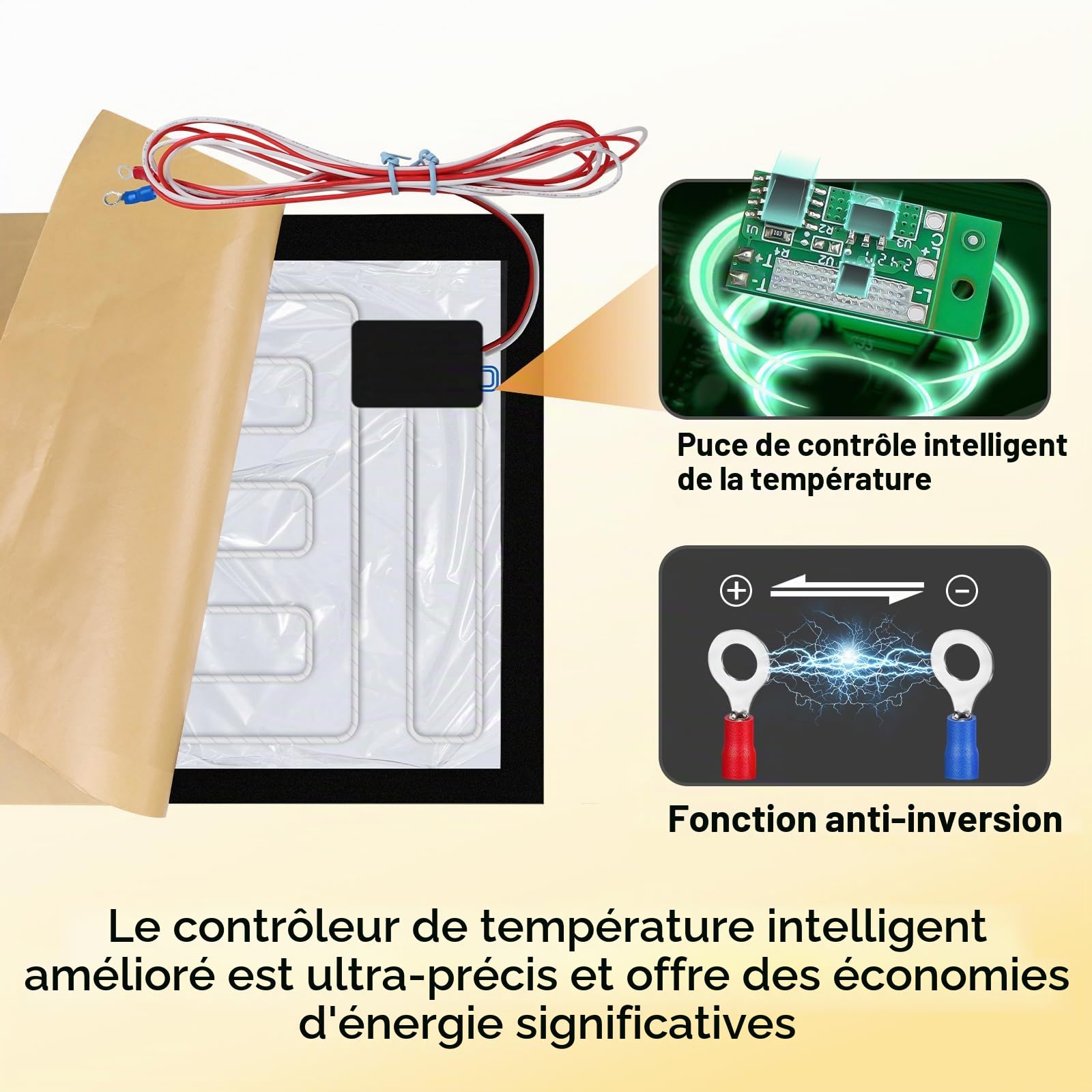 Kit de chauffage de réservoir pour camping-car avec thermostat automatique et fort adhésif, 45 cm × 30 cm 12 V CC Chauffage de réservoir de fosse sceptique Parfait pour le réservoir d’eau
