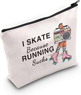 G2TUP Roller Derby Roller Skater Gift Retro I Skate Because Running Sucks Makeup Bag Roller Skating Cosmetic Bag Roller Skate Lover Zipper Travel Bag (I Skate White)