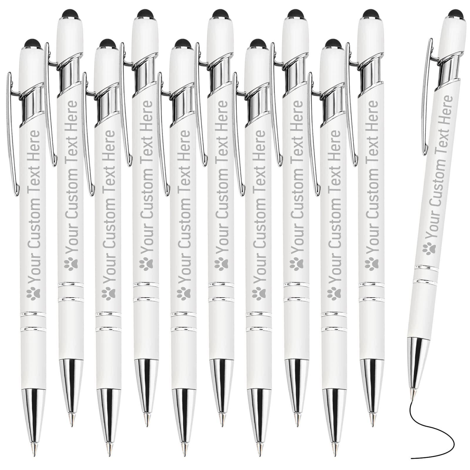 STREADVE Personalised Custom Pens with Name Engraved Logo Text Pen, Pack of 10 Customised Smooth Writing Pens Personalization Gift for Men Women Wedding Office Business Promotion, White