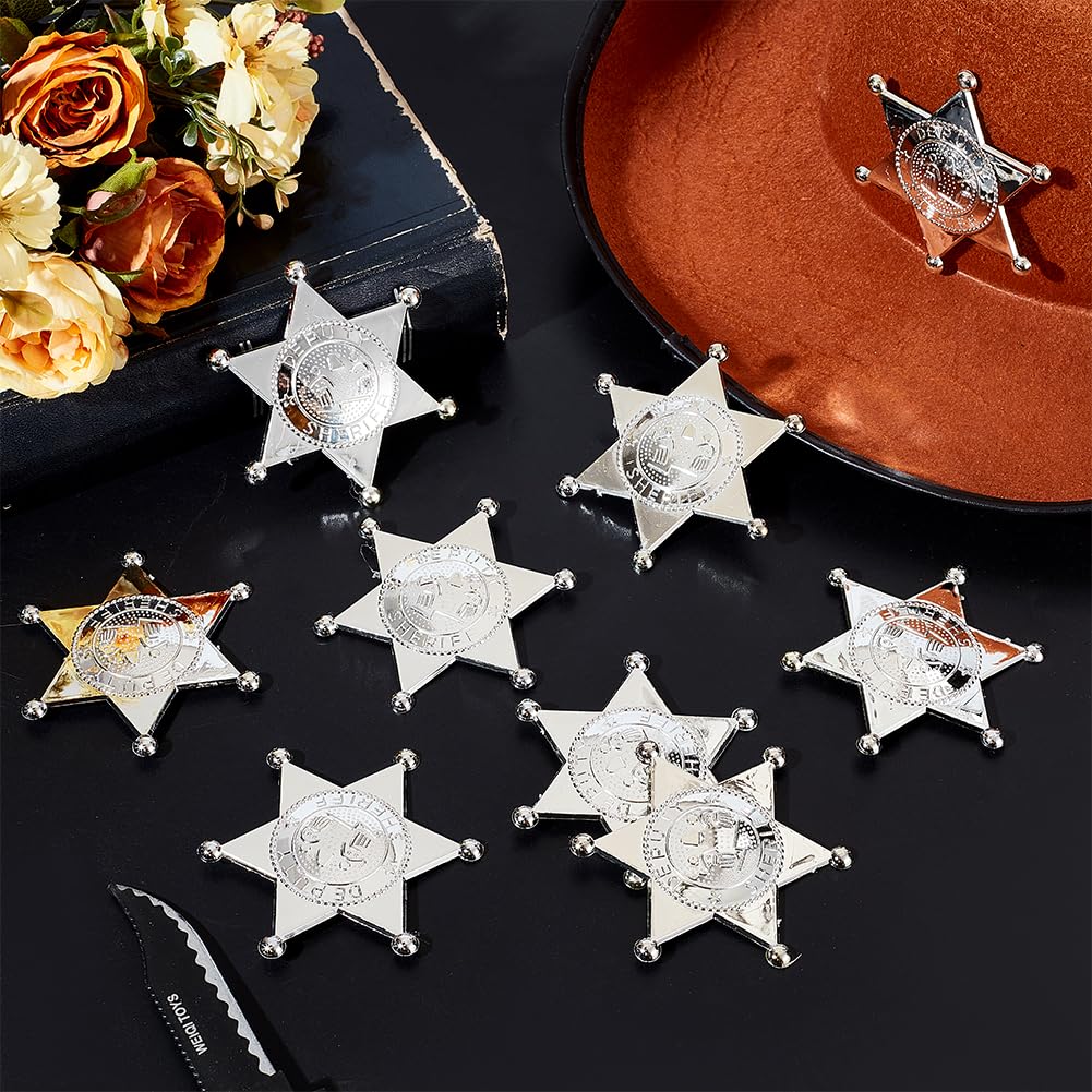 MAYJOYDIY 12Pcs Sliver Sheriff Badges Western Cop Star Deputy Badge Plastic Brooch Police Badges Pin Old West Prop Cowboy Party Decoration Badge for Cosplay Party Costume Play Props - Image 4