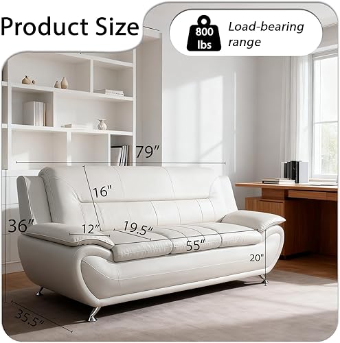 Miniatura 2 de Sofá de piel sintética blanca de 1 pieza para sala de estar, casa, dormitorio, oficina, apartamento (color blanco, tamaño F4604-S)