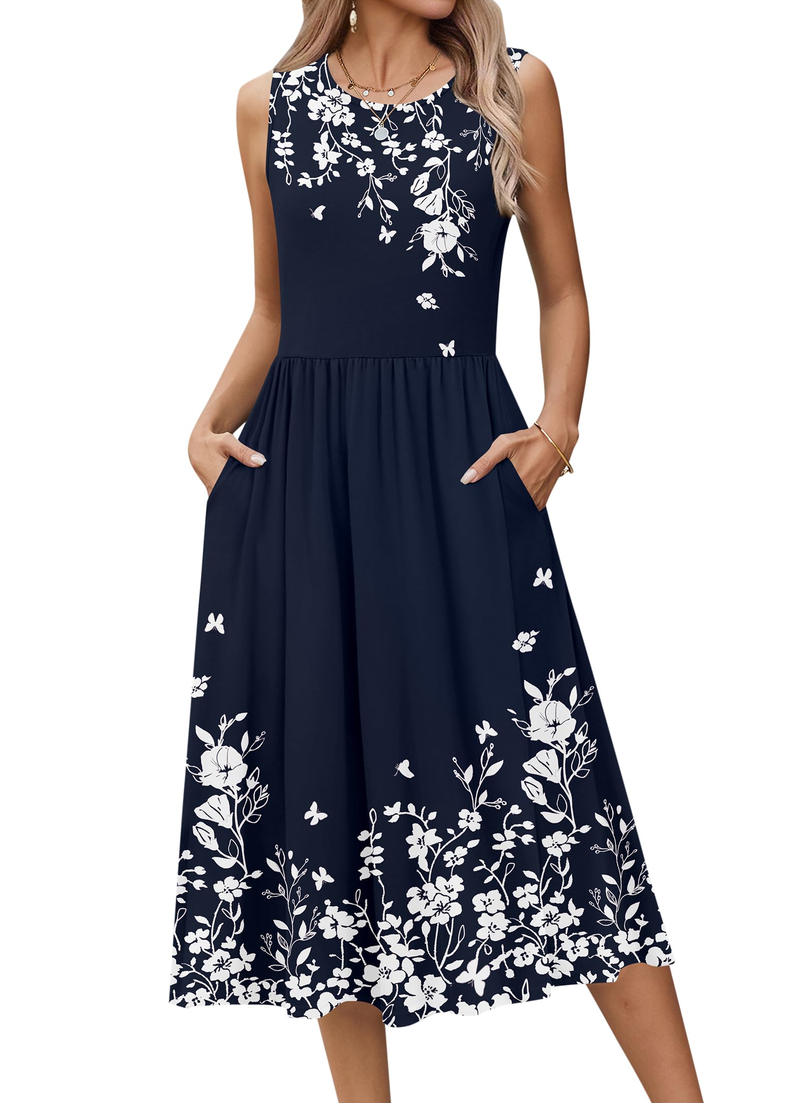 Zeagoo Women's Summer Tank Midi Dress with Pockets Floral Sleeveless A-Line Casual Loose T-Shirt Dresses Beach Sundress 2026