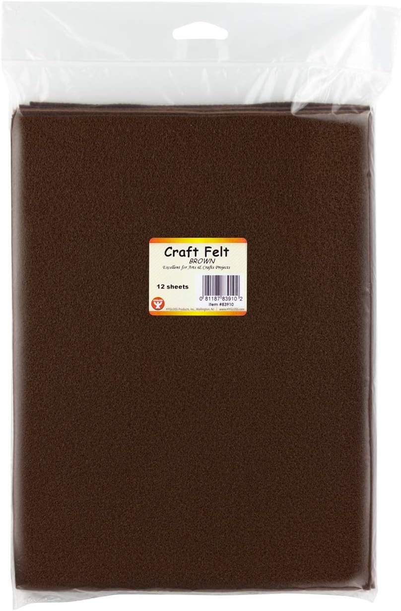 Hygloss Proudcts Craft Felt Sheets 9" x 12", Brown, (Pack of 12 Sheets)