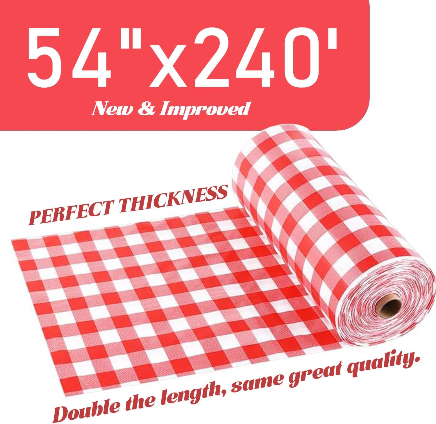 Plastic Table Cover Roll Disposable Red Checkered Tablecloth: 54in X 240ft Table Covers Red Gingham Tablecloth with Easy Slide Cutter for Picnic, Parties, Festivals