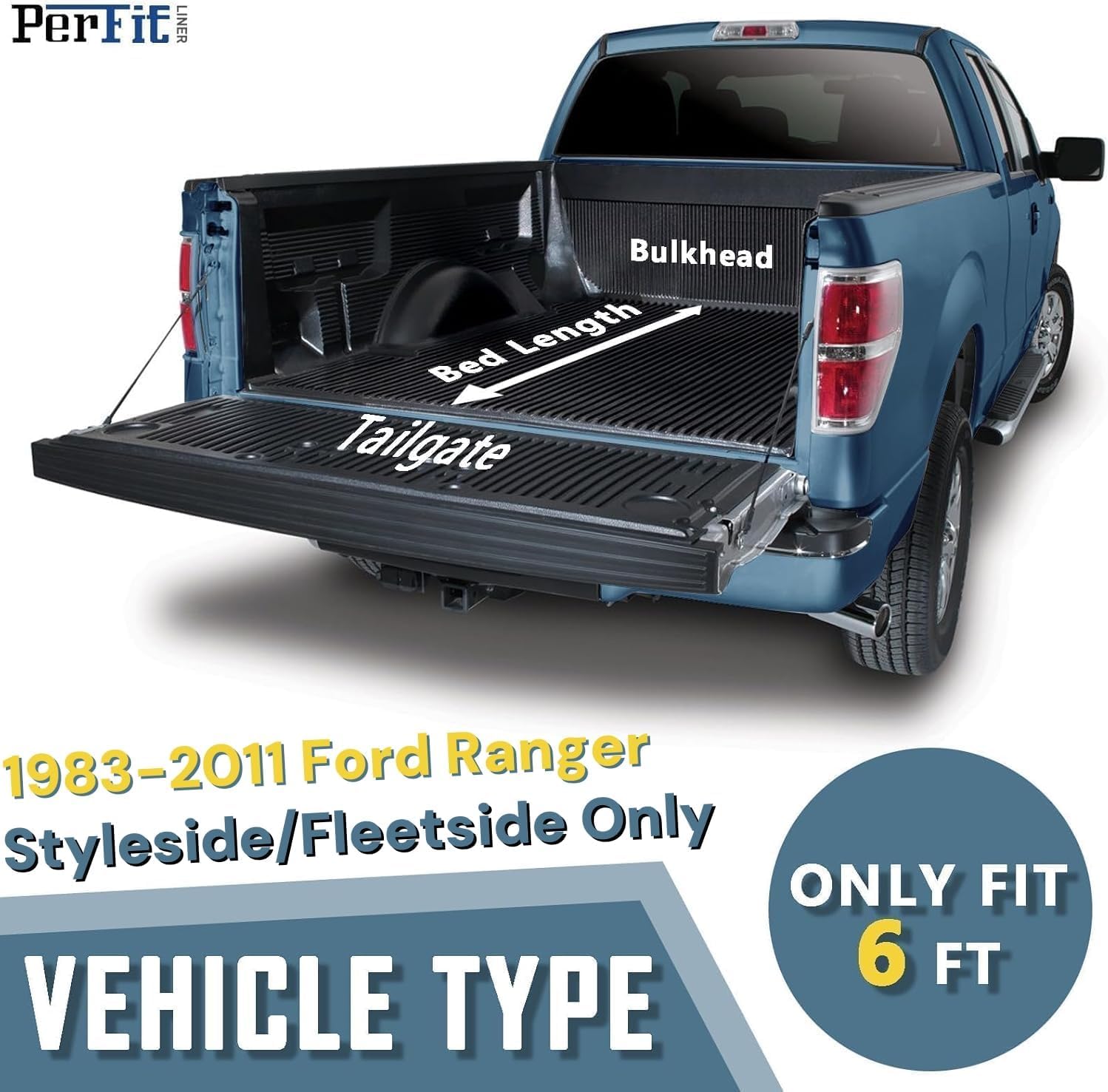 Perfit Liner 6 FT (73") Bed Soft Roll Up Tonneau Cover for 1983-2011 Ford Ranger Styleside/Fleetside Truck Cargo Topper (NOT for Flareside/Stepside)