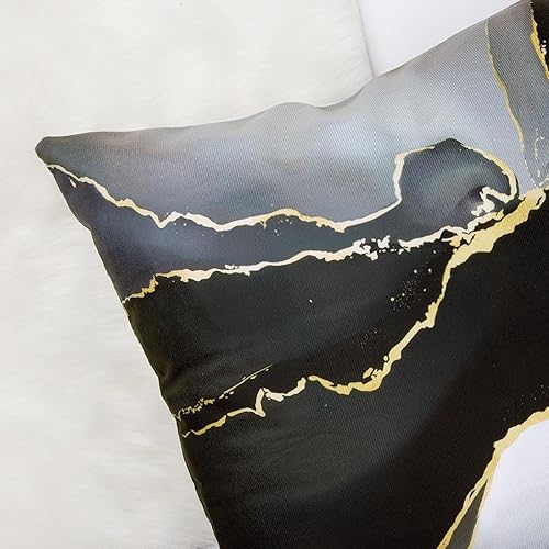 Miniatura 4 de Bonhause Juego de 4 fundas de almohada decorativas modernas con textura de mármol negro dorado y gris de 18 x 18 pulgadas, para sofá, cama,