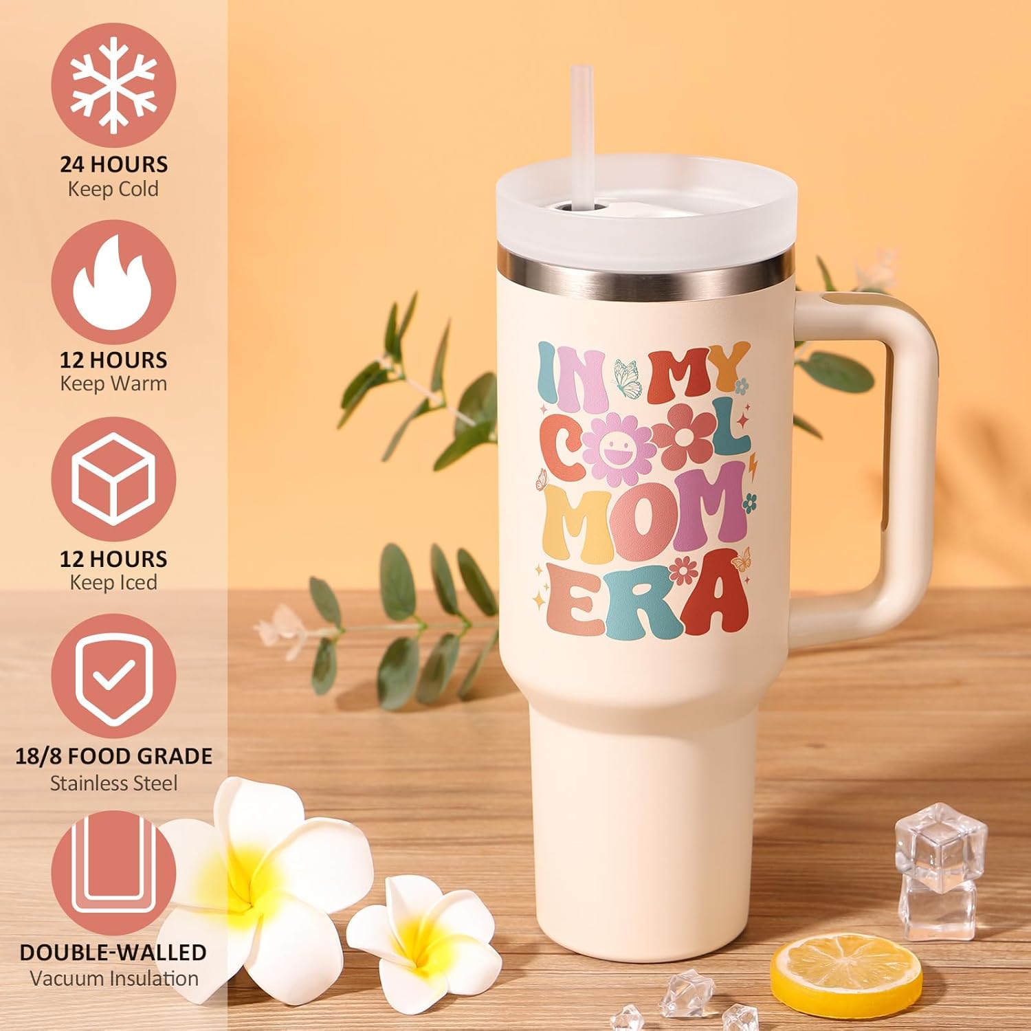 Gifts for Mom, Mothers Day Gifts from Daughter Son, 40 OZ Tumbler Best Gift for Mama Mother-in-Law Wife Mother Mama to Be, In My Cool Mom Era Insulated Cup with Handle Birthday Gift from Husband