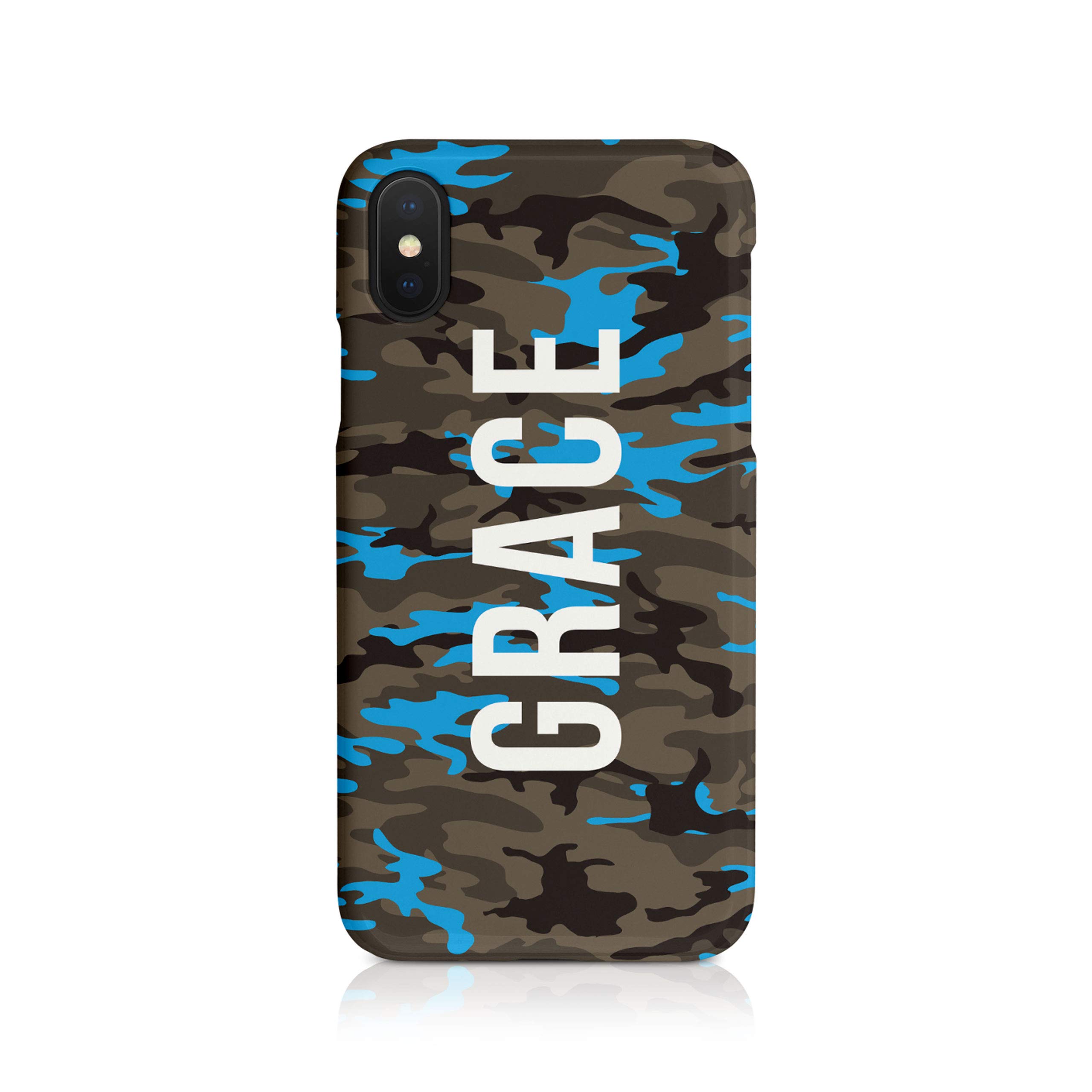 Tirita Personalised Custom Initials Hard Phone Case/Cover compatible with iPhone 7/8 / SE 2020 / SE 2022 Camouflage Camo Pattern [07 - Turquoise Blue]
