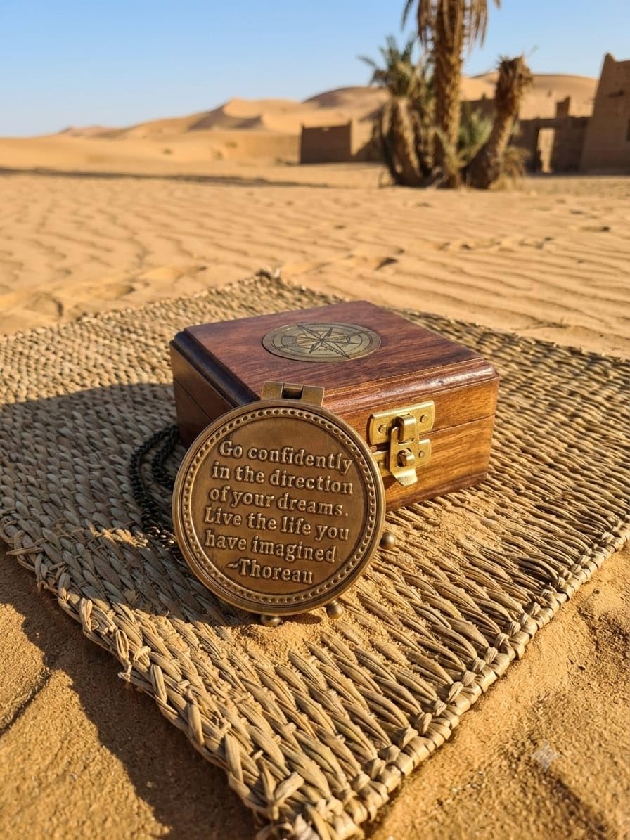 Antique Brass Pocket Compass with Inspirational Quote | Vintage Nautical Design, Wooden Box Included, Handmade, For Travellers, Collectors Item-picture-28