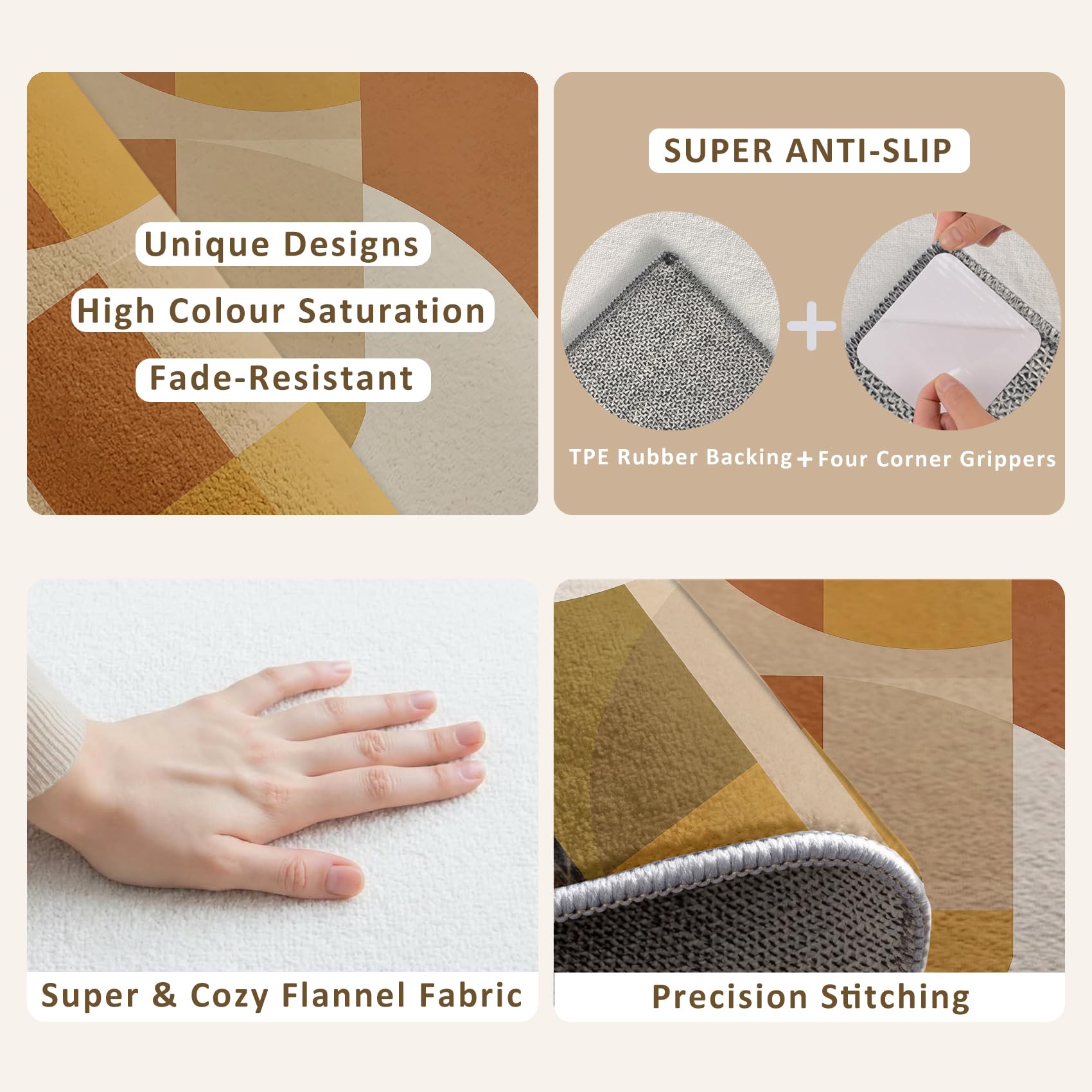 Teppich Geometrisch Wohnzimmer 140 x 200 | Mit Retro Orange Senf-Gelb Muster, Geeignet Schlafzimmer Bettvorleger, Kurzflor Rutschfest Waschbar, Geometrisch Deko