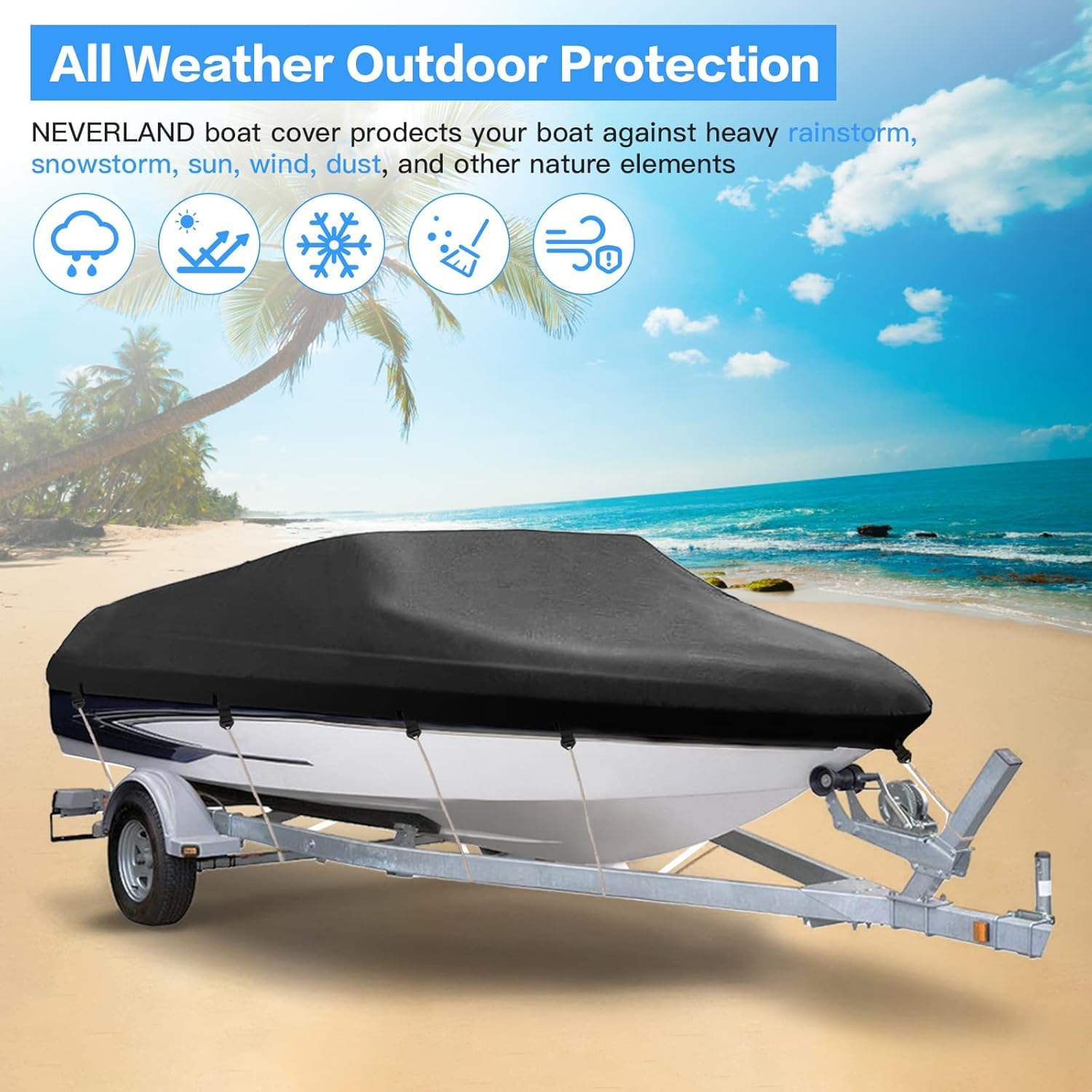 NEVERLAND Bootsplane Wasserdicht 4000PA, 420D Oxford Tuch Abdeckplanen Für Boote,Bootspersenning, Boot Persenning, Bootspersenning Schutz Cover Schwarz, V-Rumpf Boat Cover Universelle