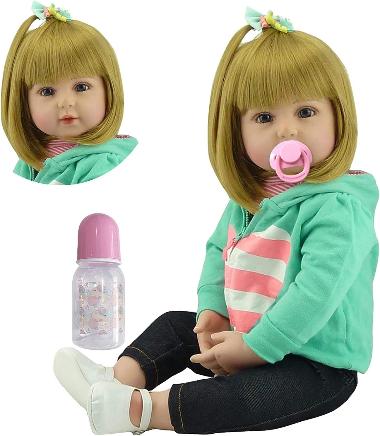 Zero Pam Lifelike Reborn Baby Dolls Realistic Toddler Girls 18 Inch Vinyl Silicone Newborn Baby Doll Blonde Hair Blue Eyes Soft Cloth Body Handmade Baby Toys
