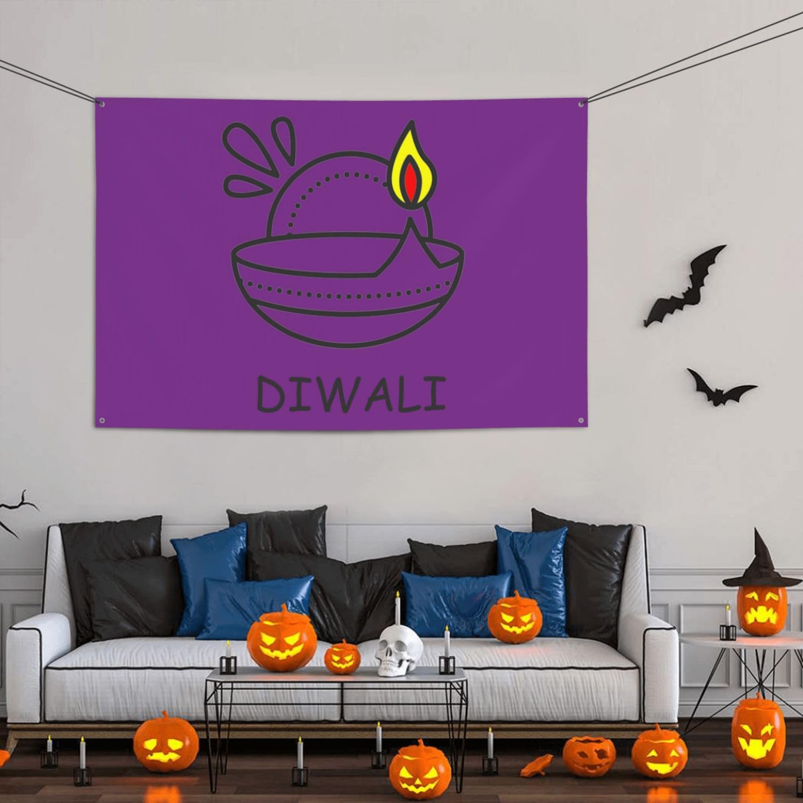 Diwali Burning Candle Oil Lamp Festival Banner 47x71in Celebrate A Grand Event Blooming Brightly!