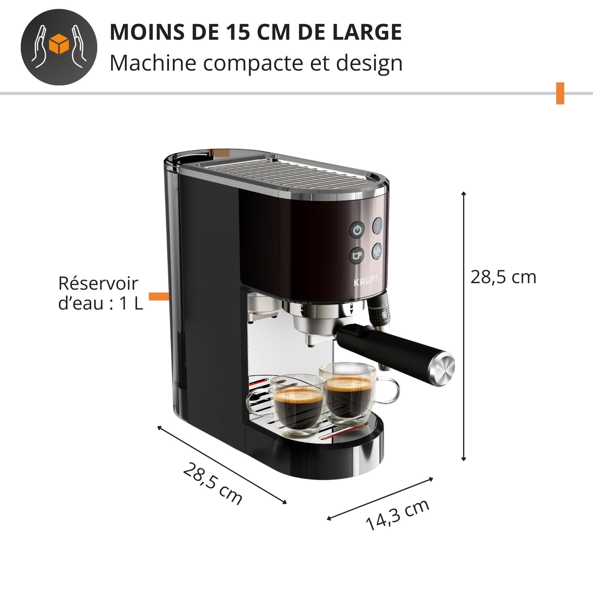 Krups Virtuoso Essential, macchina da caffè espresso pompa, 15 bar a pressione, ugello a doppio vapore, Thermoblock, cucchiaio dosatore e compattatore, nero, XP444G