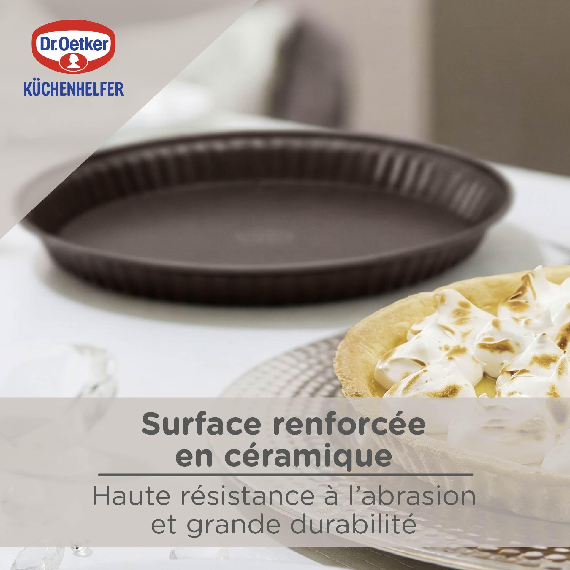 Dr. Oetker Moule à quiche avec fond amovible en émail - Diamètre : 28 cm - Moule à tarte avec revêtement antiadhésif renforcé en céramique - Fond résistant aux coupures et aux rayures - Résistant à la