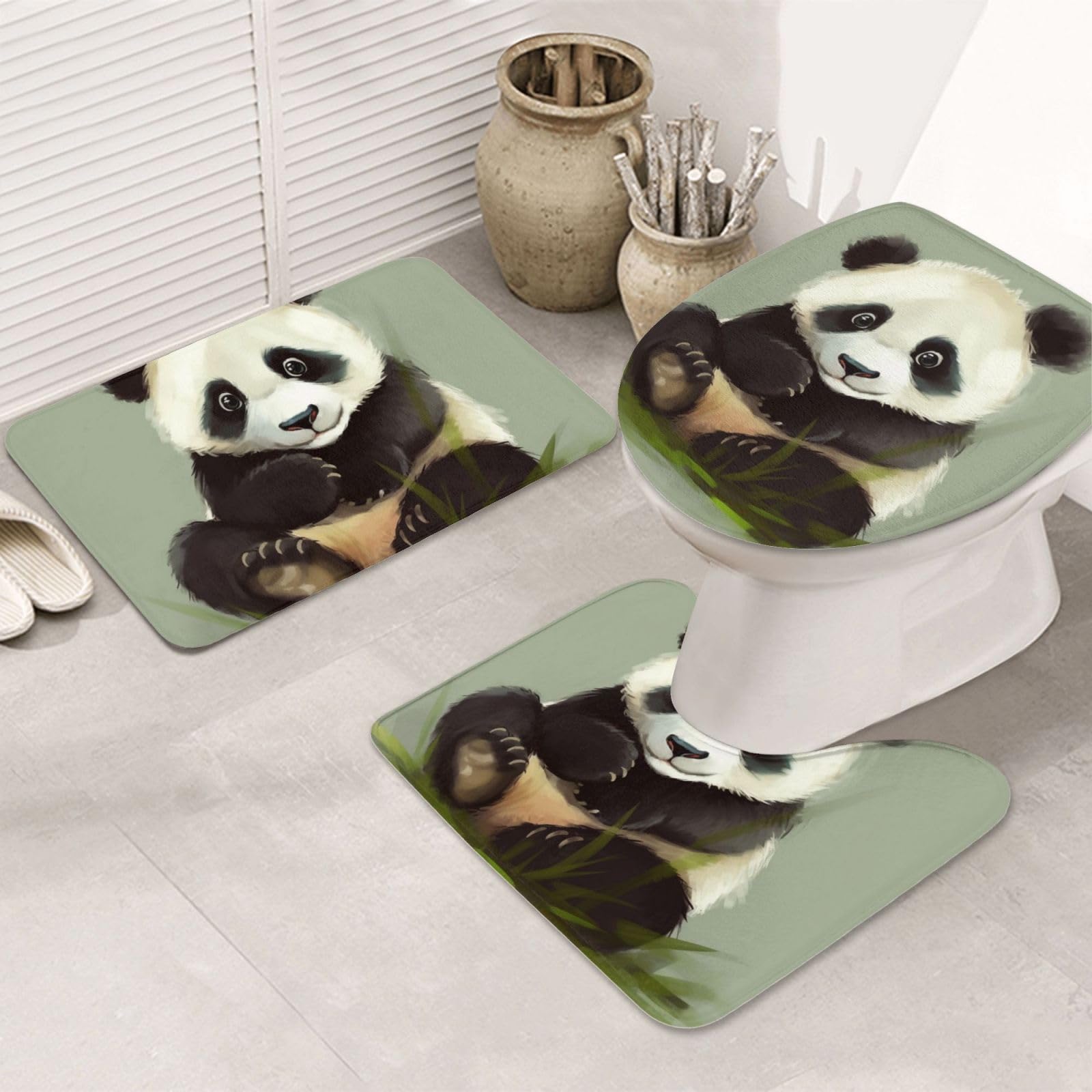 Tapis de salle de bain lot de 3 antidérapant en flanelle avec contour U et housse WC