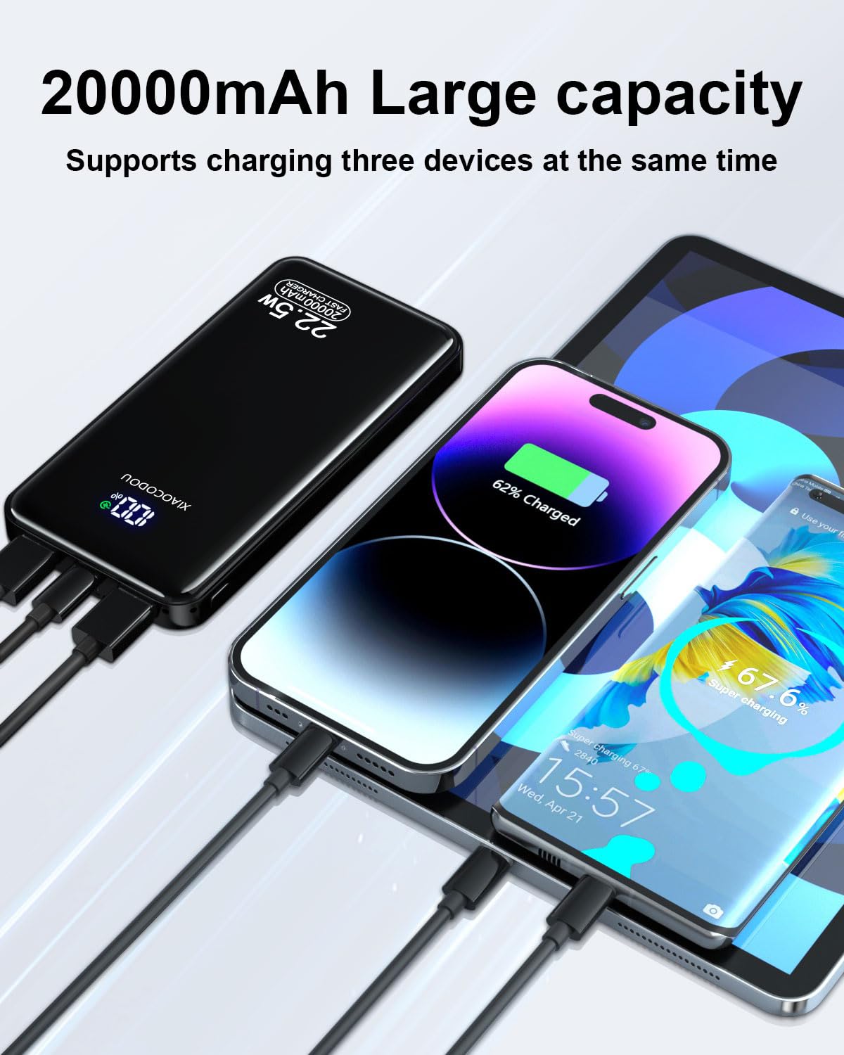 POWER BANK 20000mAh PD20W Fast Charging USB C 22.5W Portable Charger Powerbank with LCD Display Battery Pack for Smartphones Smartwatch Travel Camping Outdoor etc - 4