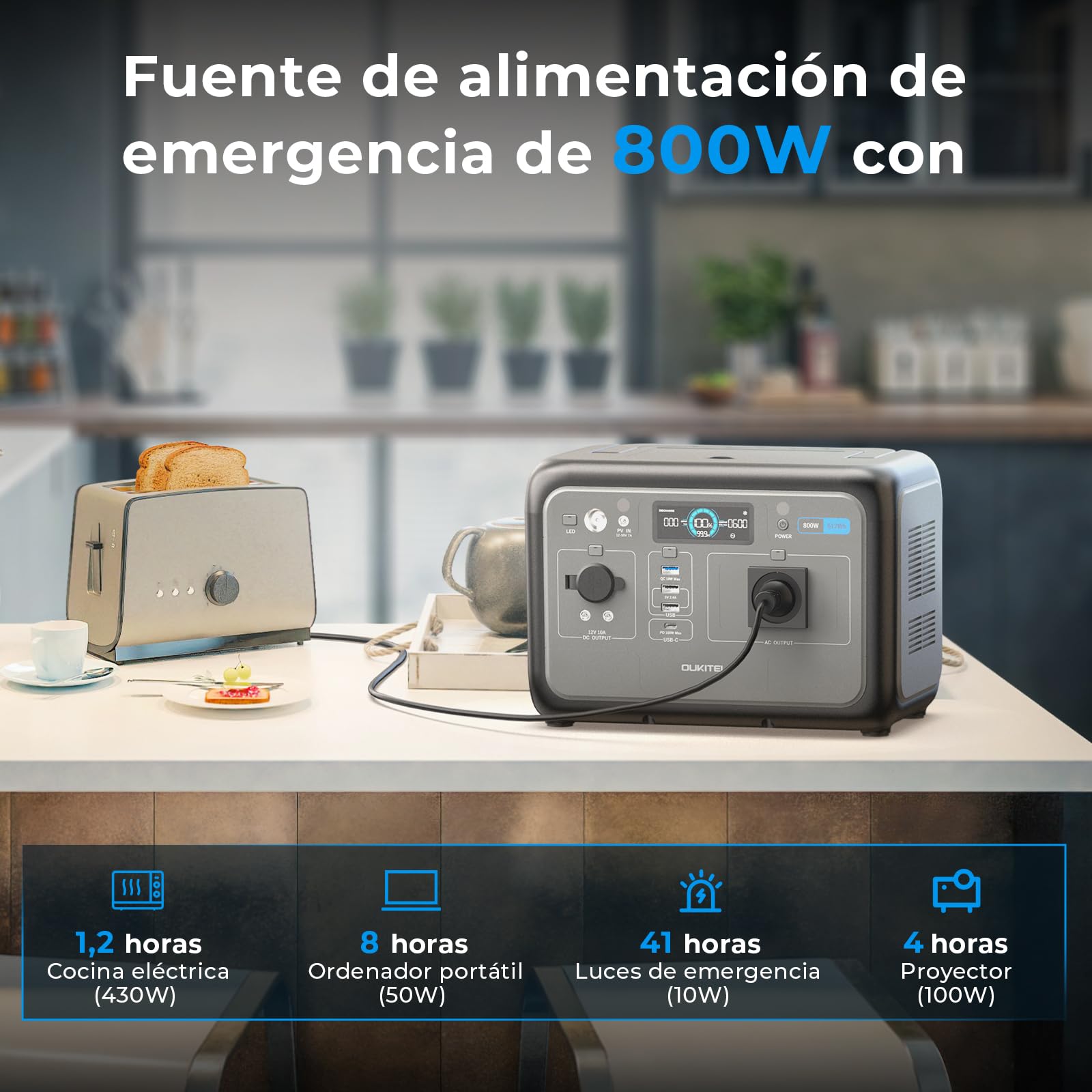 OUKITEL P800 Estación de Energía Portátil 800 W, Generador Solar con Batería Lifepo4 512 Wh, Generador con Salidas USB A Y C, Potencia Máxima de 1600 W, Ideal Para Acampadas