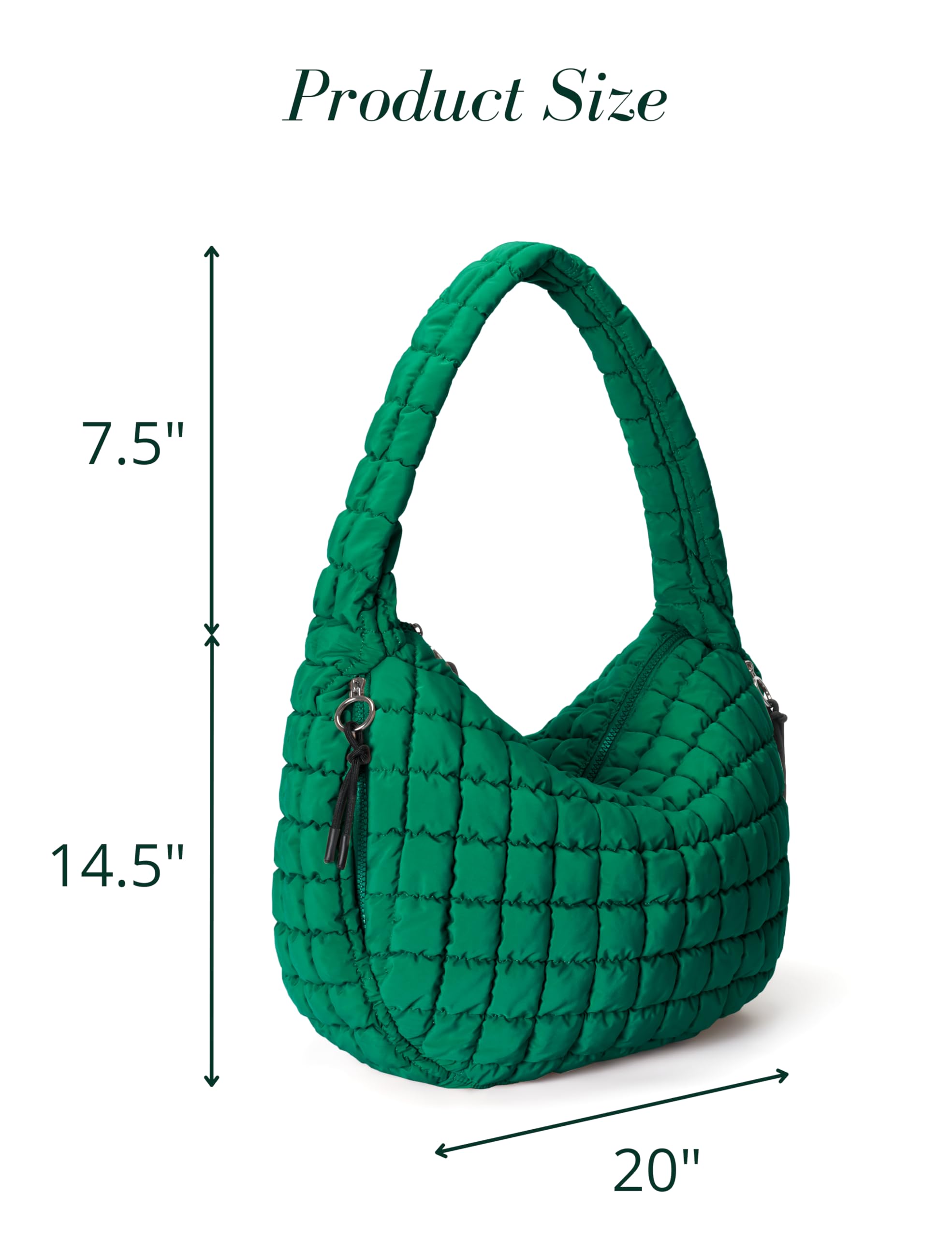 Quilted Tote Bag For Women - Large Puffer Shoulder Bag, Lightweight Hobo Bag With Zipper (Deep Green, 17x14x6.5in)