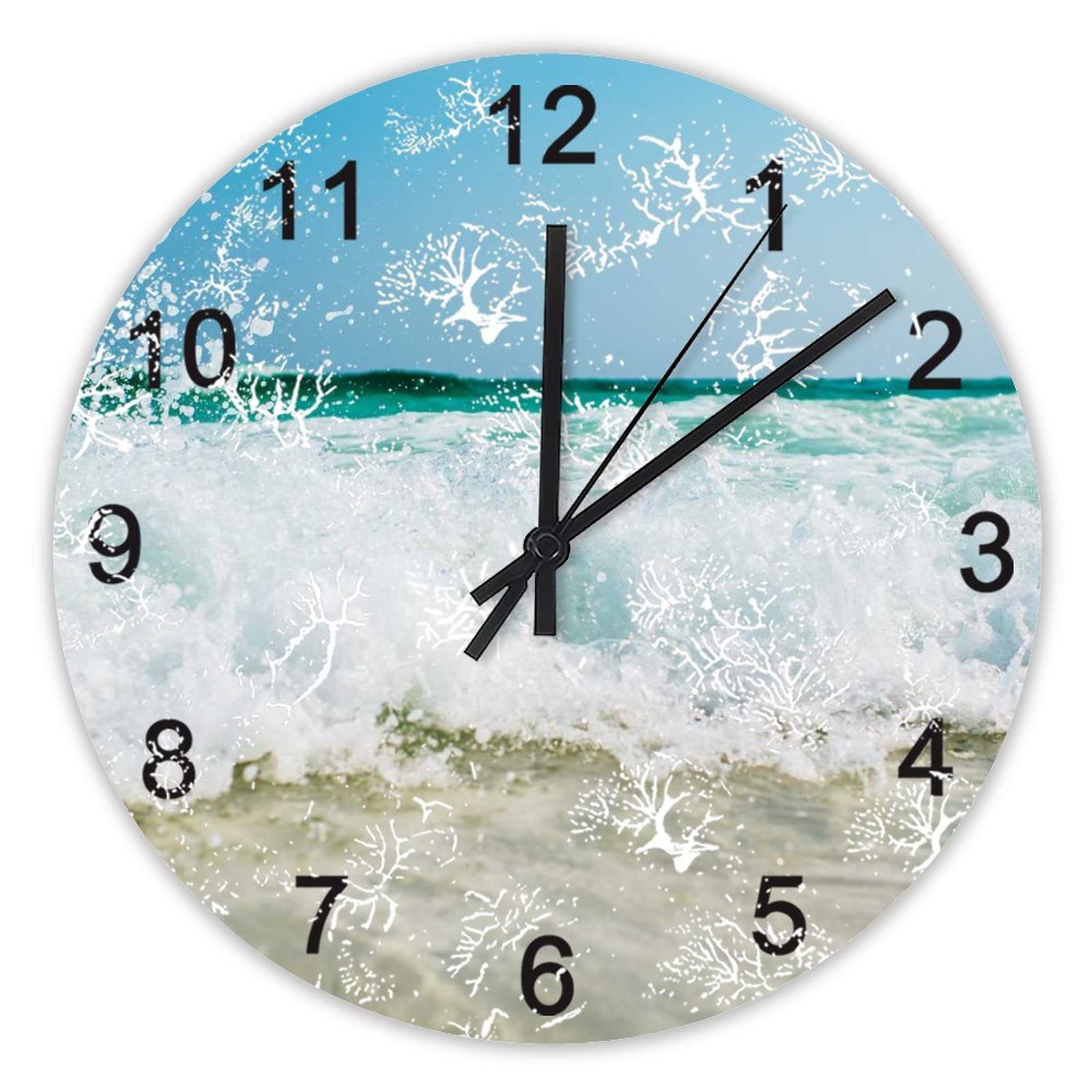 Horloge murale de cuisine motif plage et vagues en mousse 40,6 cm