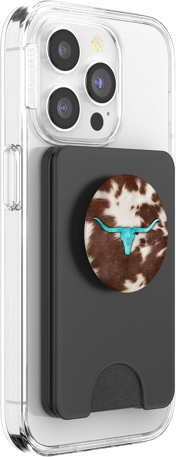 Western Cowhide Cow Print Turquoise Bull Skull Chic Rustic PopSockets PopWallet for MagSafe