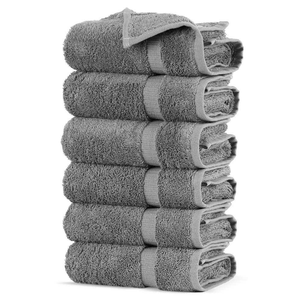 Towel Bazaar Premium Cotton Super Soft and Absorbent Turkish Towels (6-Piece Hand Towels, Gray)