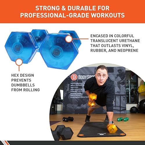 Miniatura 10 de Body Sport Urethane Aerobic Dumbbells Pair, Premium Hand Weights with Solid Steel Core & Ergonomic Gel Coating for Fitness Training & Strength