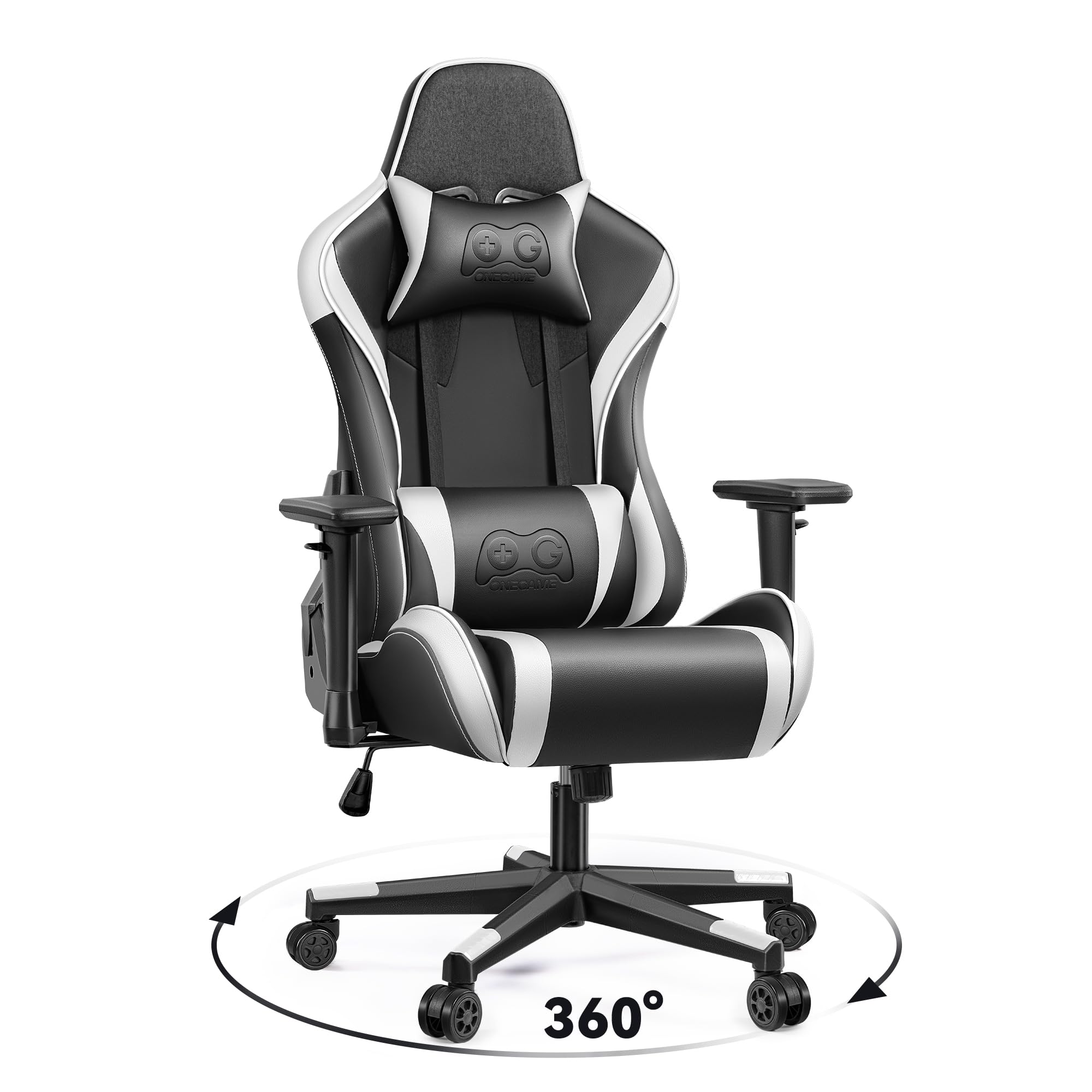 OneGame Sedia Gaming, 3D Braccioli Ergonomico Sedia da Gioco per Computer, Ufficio Regolabile in Altezza, Girevole con Cchienale Regolabile 155°, Bianco