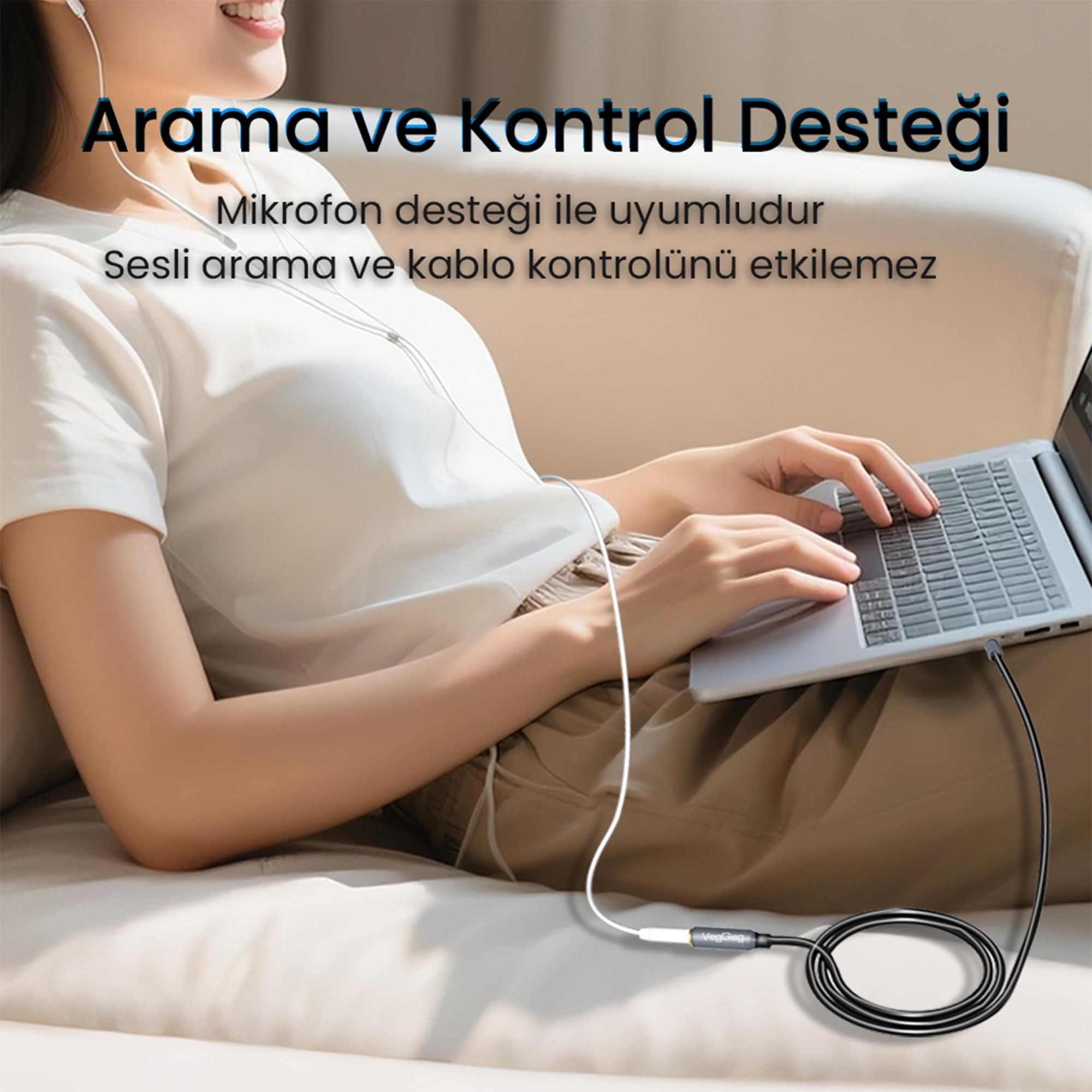 VegGieg 3.5mm TRSS Aux Kulaklık Mikrofon Ses Uzatma Kablosu 2 Metre