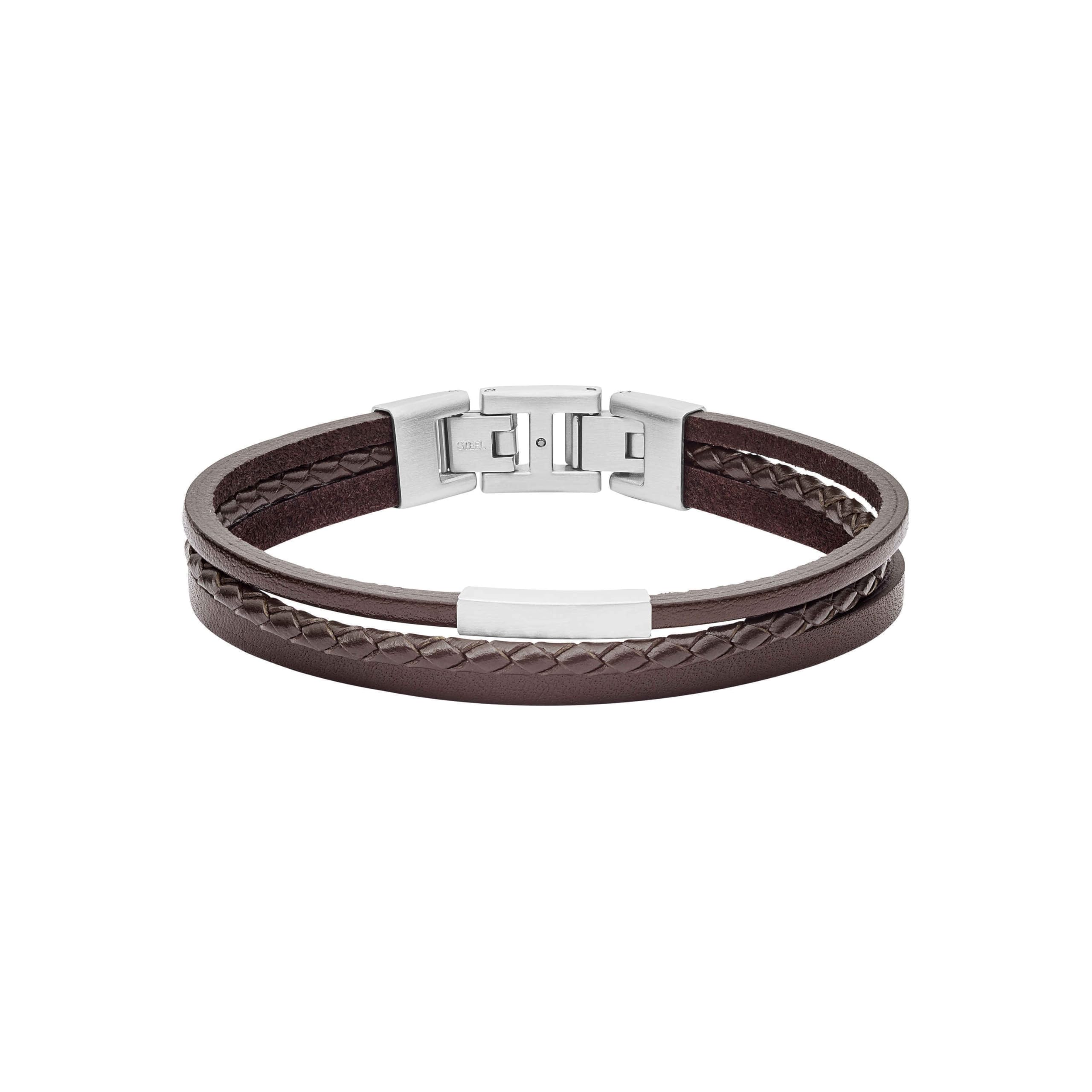 FOSSIL Bracelet homme acier inoxydable cuir fermoir rabattable