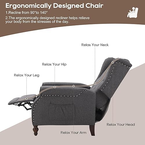 Miniatura 21 de Silla Wingback con masaje y calor, silla reclinable de tela copetuda, silla reclinable con respaldo de ala con control remoto, cojín acolchado,