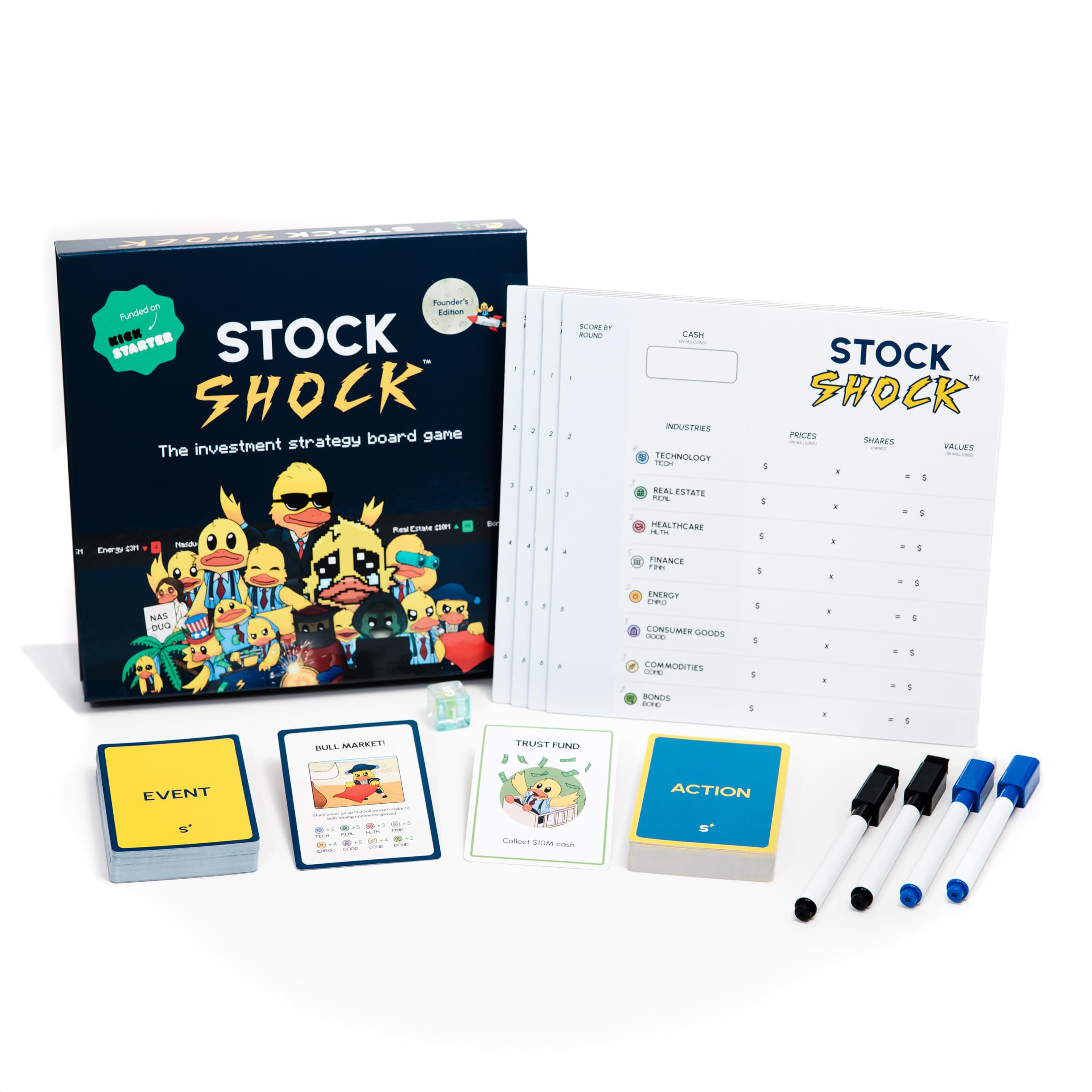 Stock Shock: Investment Strategy Board Game (Ages 7+, Easy to Learn, Educational), Navy Blue