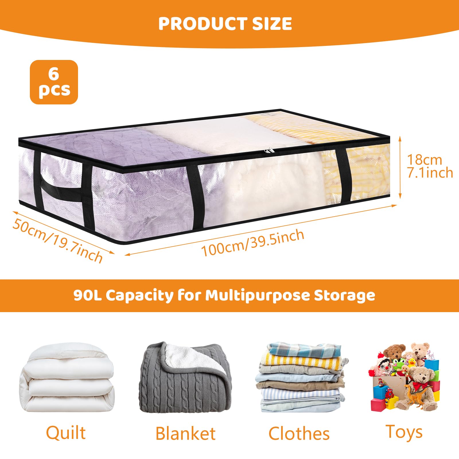 6 Pack 90L Large Under Bed Storage Bags - Image 2