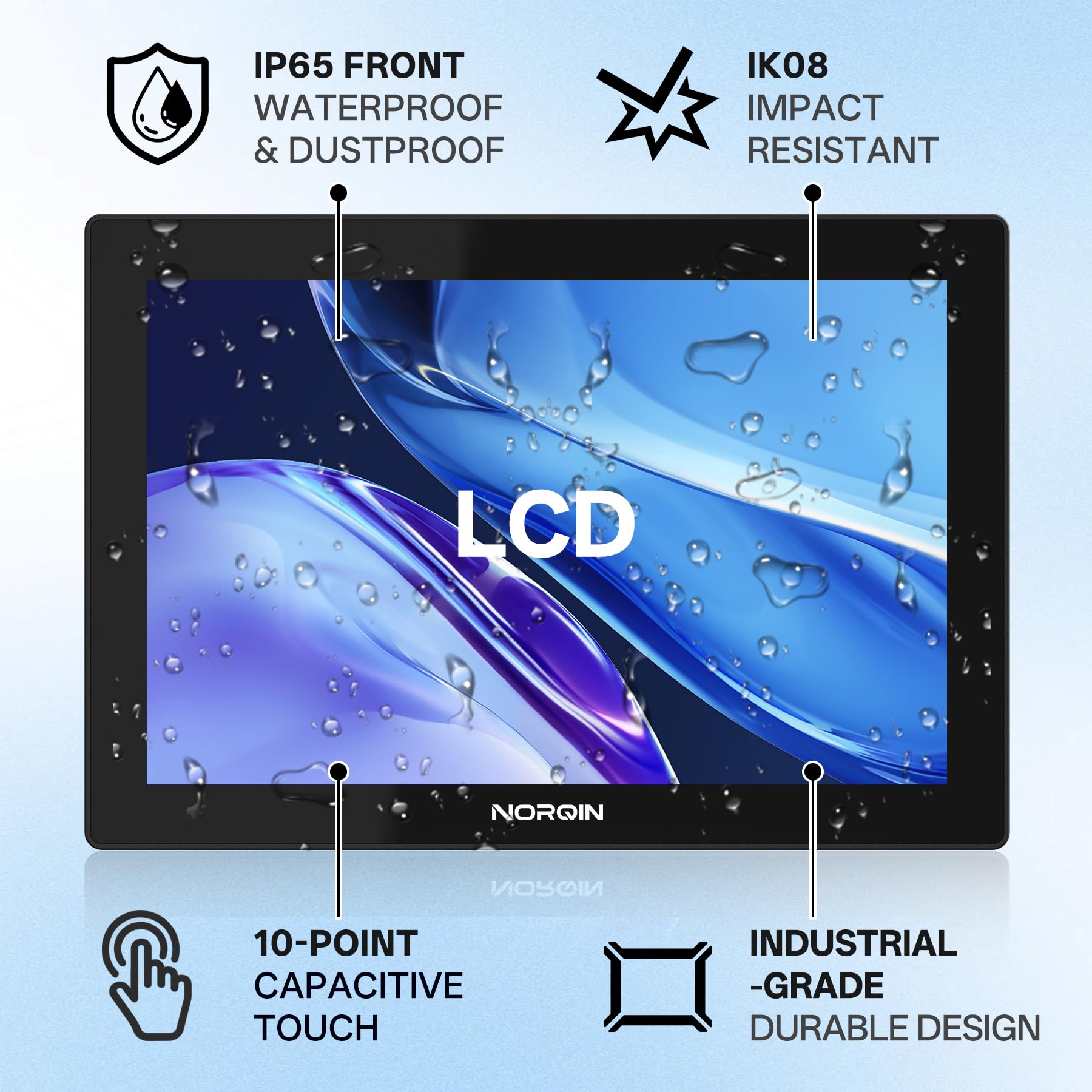 Monitor Touchscreen Industriale 23.6 Pollici,Display LCD IP65 Impermeabile con Touch Capacitivo 10 Punti,Montaggio VESA,HDMI/VGA/DVI/USB,Schermo Robusto per Chioschi,POS,Medicale & Industriale
