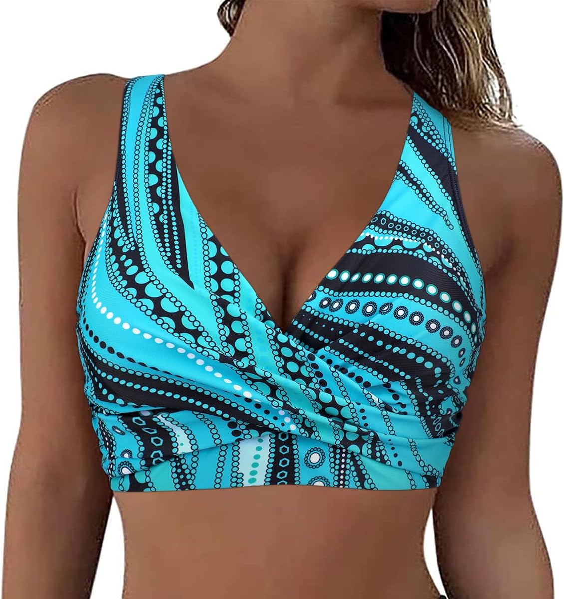 Firpearl Women Underwire Full Coverage Bikini Top Only Criss Cross Push Up Swim Crop Top Tie Back Bathing Suit - Image 4