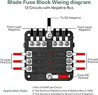 Vista 5 de Bloque de fusibles de 6 vías, fusible de hoja de 12 V, 6 circuitos, ATC/ATO, impermeable, soporte para caja de fusibles con indicador LED, cubierta