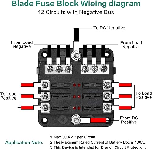 Miniatura 5 de Bloque de fusibles de 6 vías, fusible de hoja de 12 V, 6 circuitos, ATCATO, impermeable, soporte para caja de fusibles con indicador LED, cubierta