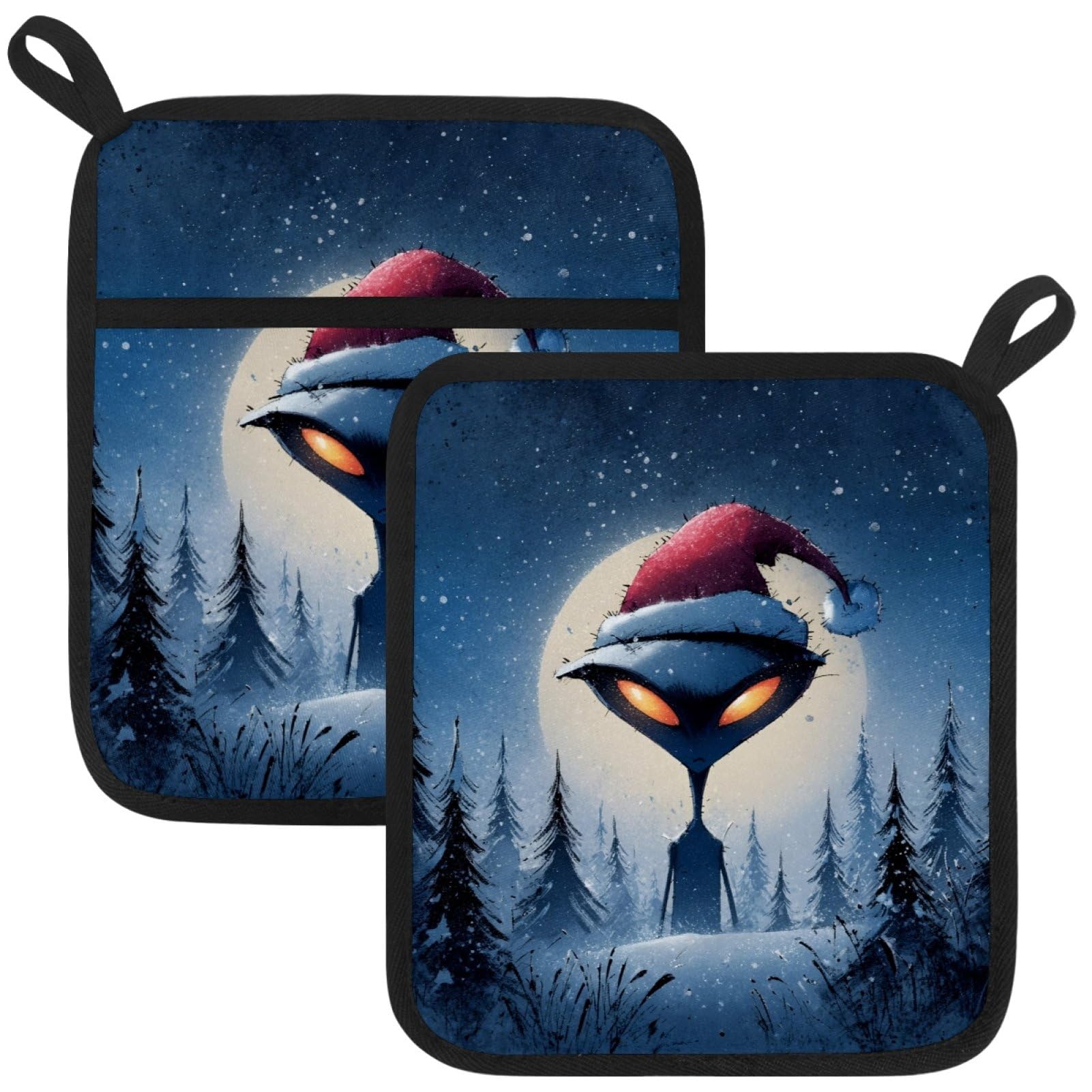 VAPOKF Christmas Aliens Pot Holder, Heat Resistant Oven Cloths, Potholders & Oven Gloves, for Kitchen Cooking & Baking, Thick & Safe, Protection of Hands From Hot Utensils