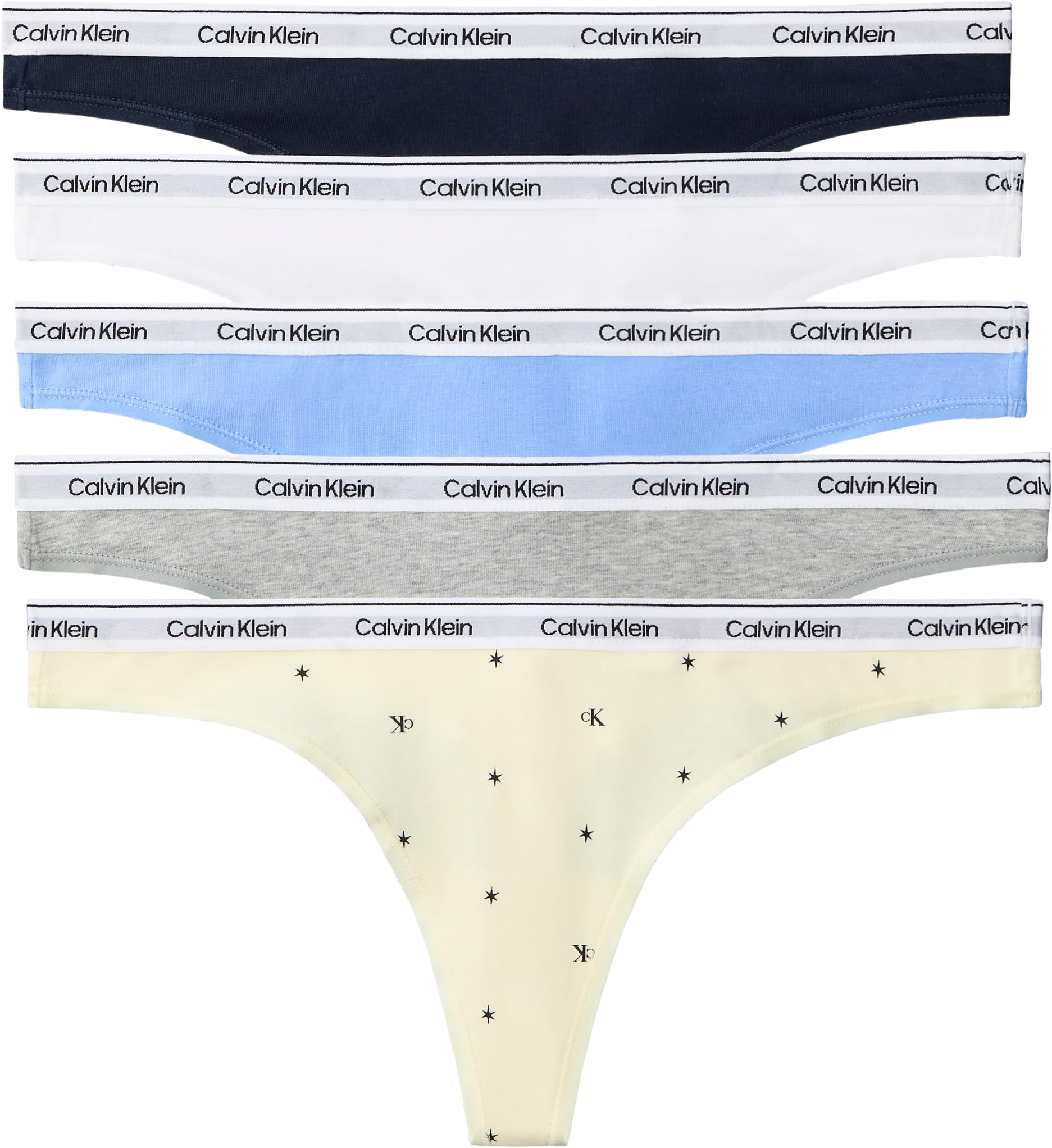 Calvin Klein Women THONG 5 PK GREY (SHORELINE/BLUE DESCENT/GREY HEATH) XL