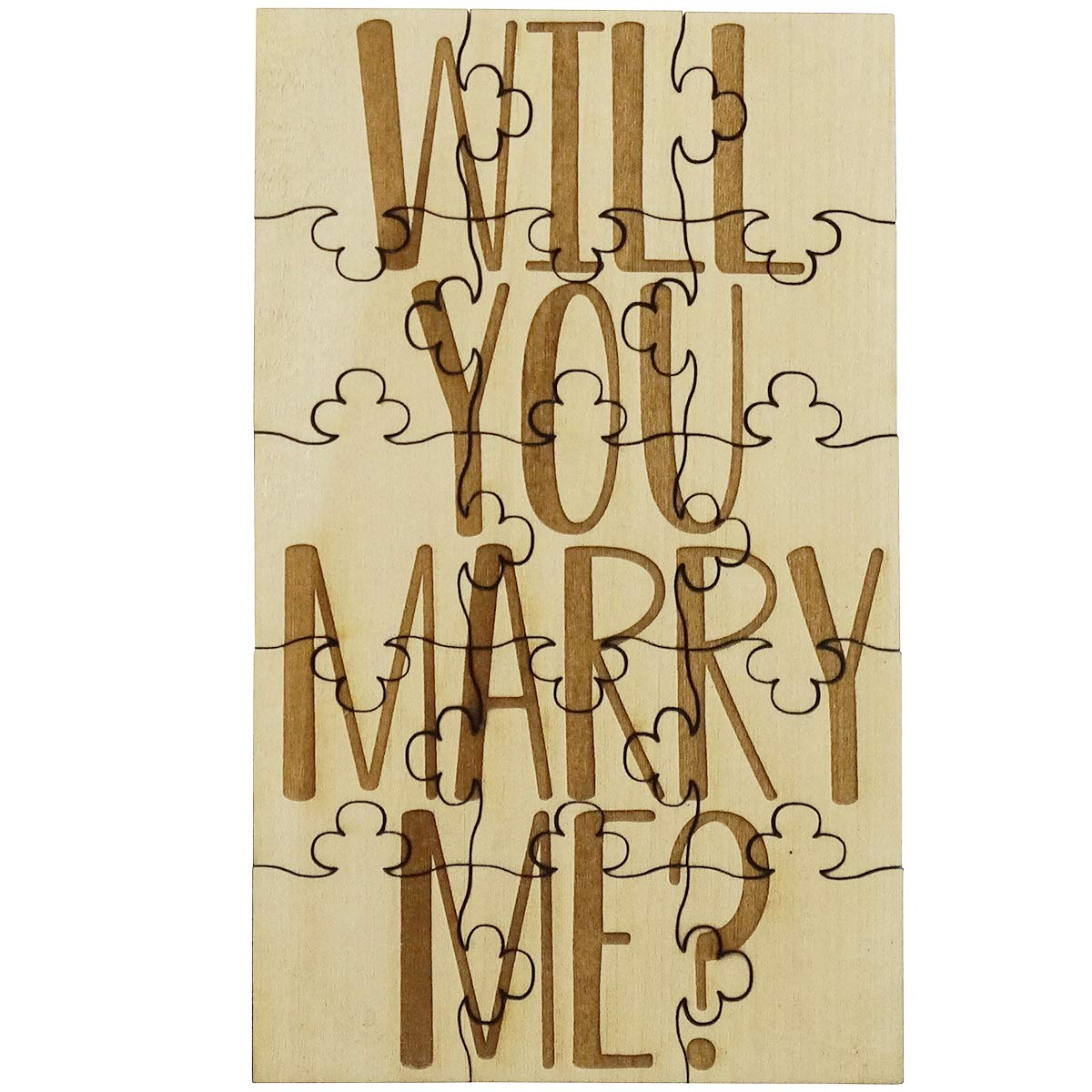 Will You Marry Me Proposal 15 Piece Jigsaw Puzzle Laser Engraved Rustic Basswood 6" x 3.5"