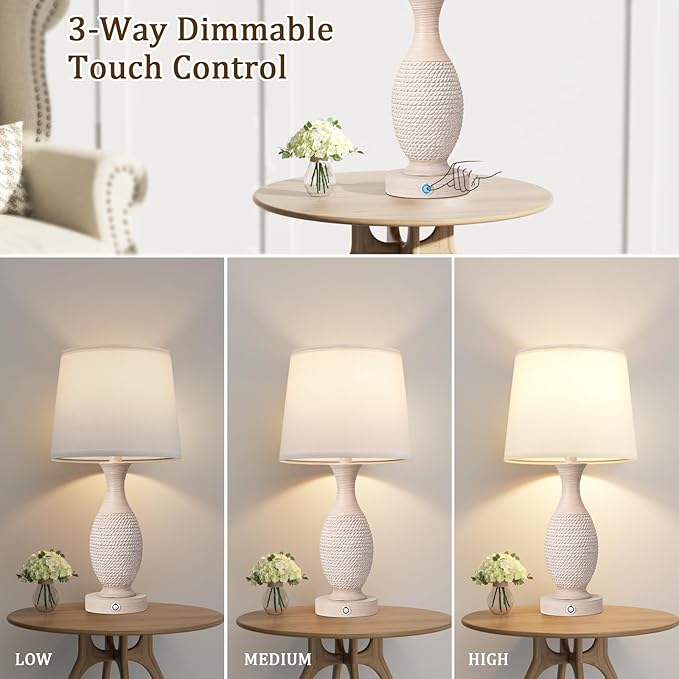 Seealle Seealle 22.2" Bedside Lamps Set of 2 with USB C+A - Dimmable Touch Lamps for Night Stands Bedroom Living Room End Table(Bulbs Included) photo 6