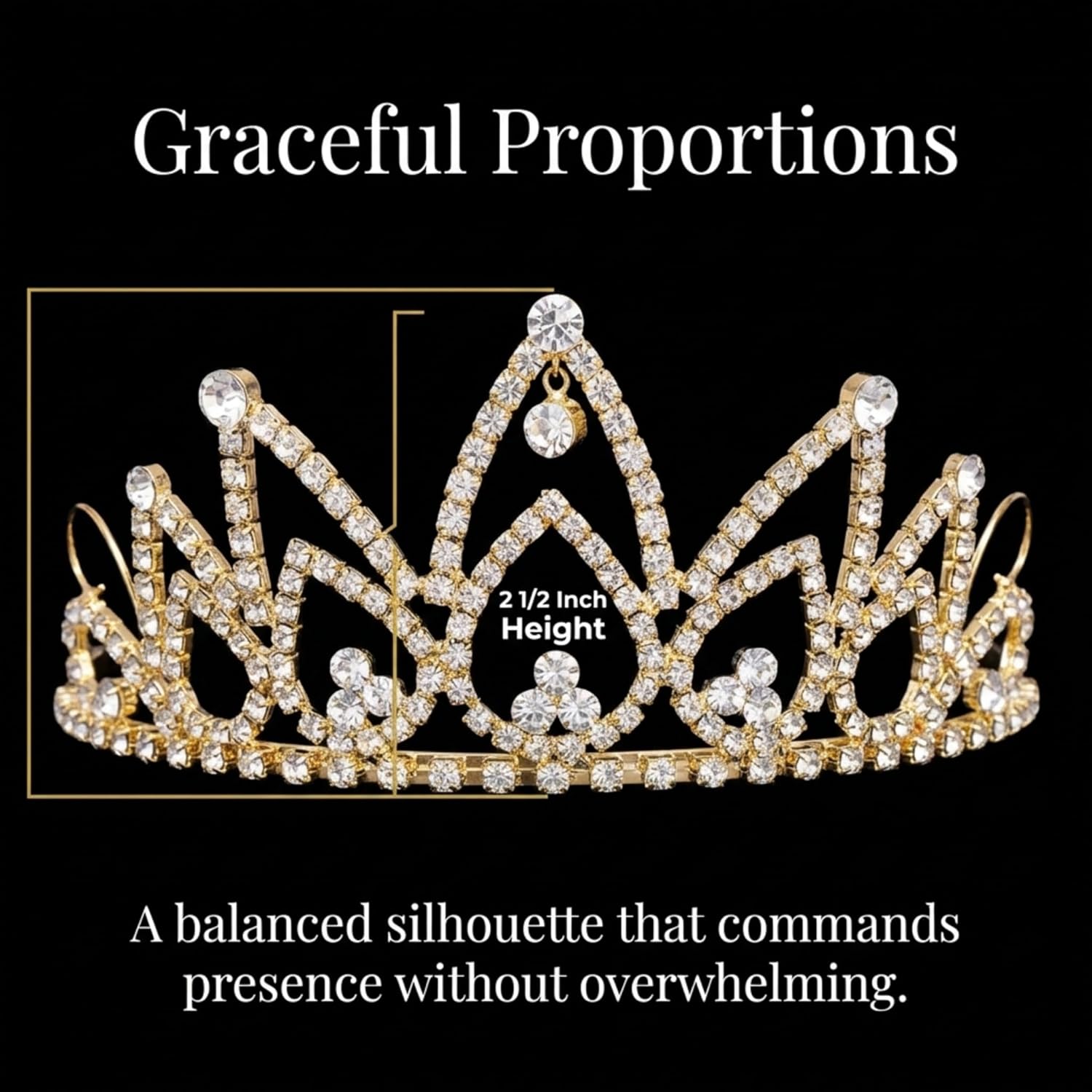 Anderson’s Hazel Rhinestone Tiara, 2 1/2 Inch Gold Metal Crown with Clear Faux Diamonds for Prom, Homecoming Queen, Wedding Bridal Party, Sweet 16, Quinceañera, Birthday, Pageant, Theater Costume Accessory