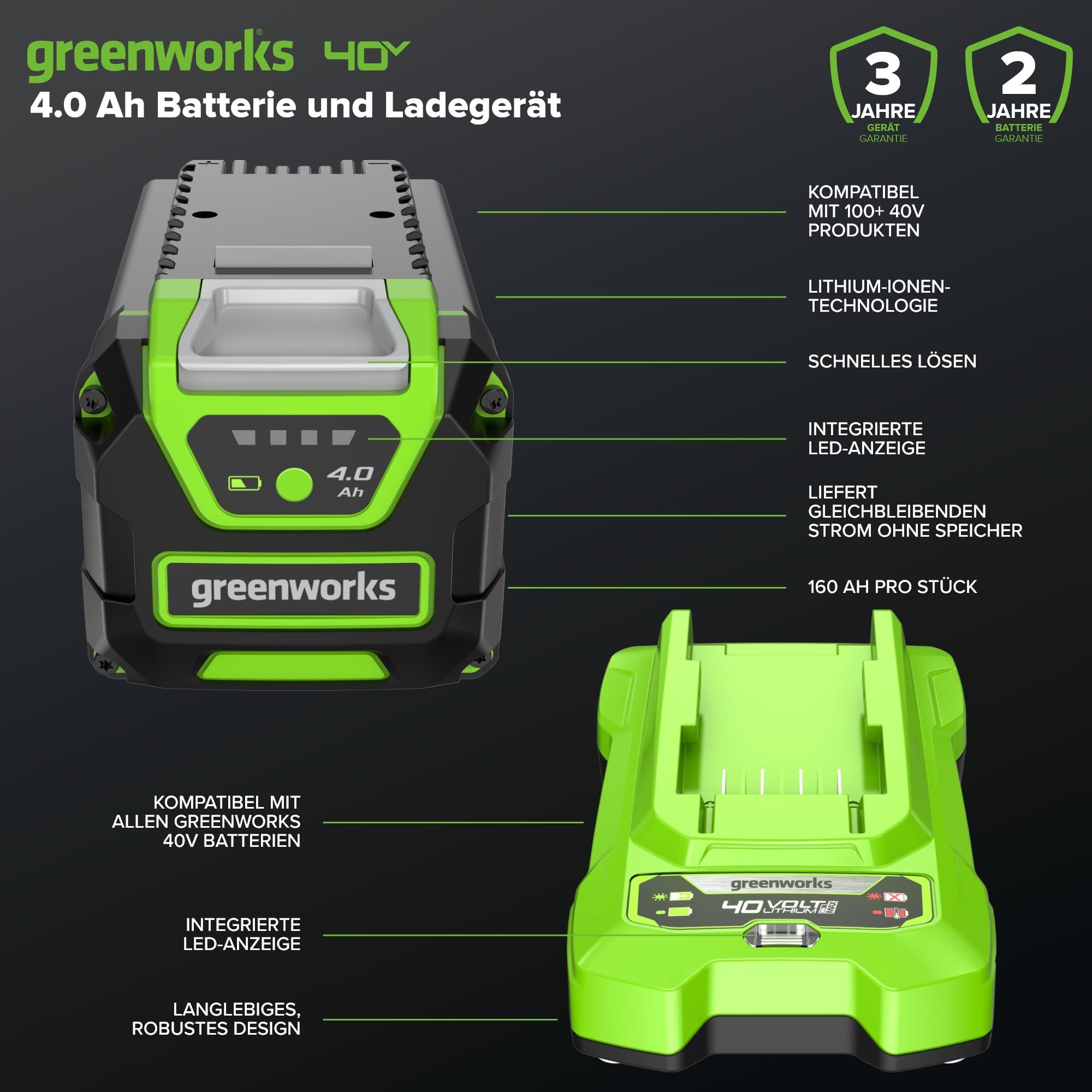 Greenworks Tondeuse à Gazon sans Fil pour Pelouses Jusqu'à 400m², Largeur de Coupe de 35cm G40LM35 & Batterie 40V 4Ah et Chargeur Universel Puissance 2A - GSK40B4 Plus Batterie 40V 5Ah - G40B5